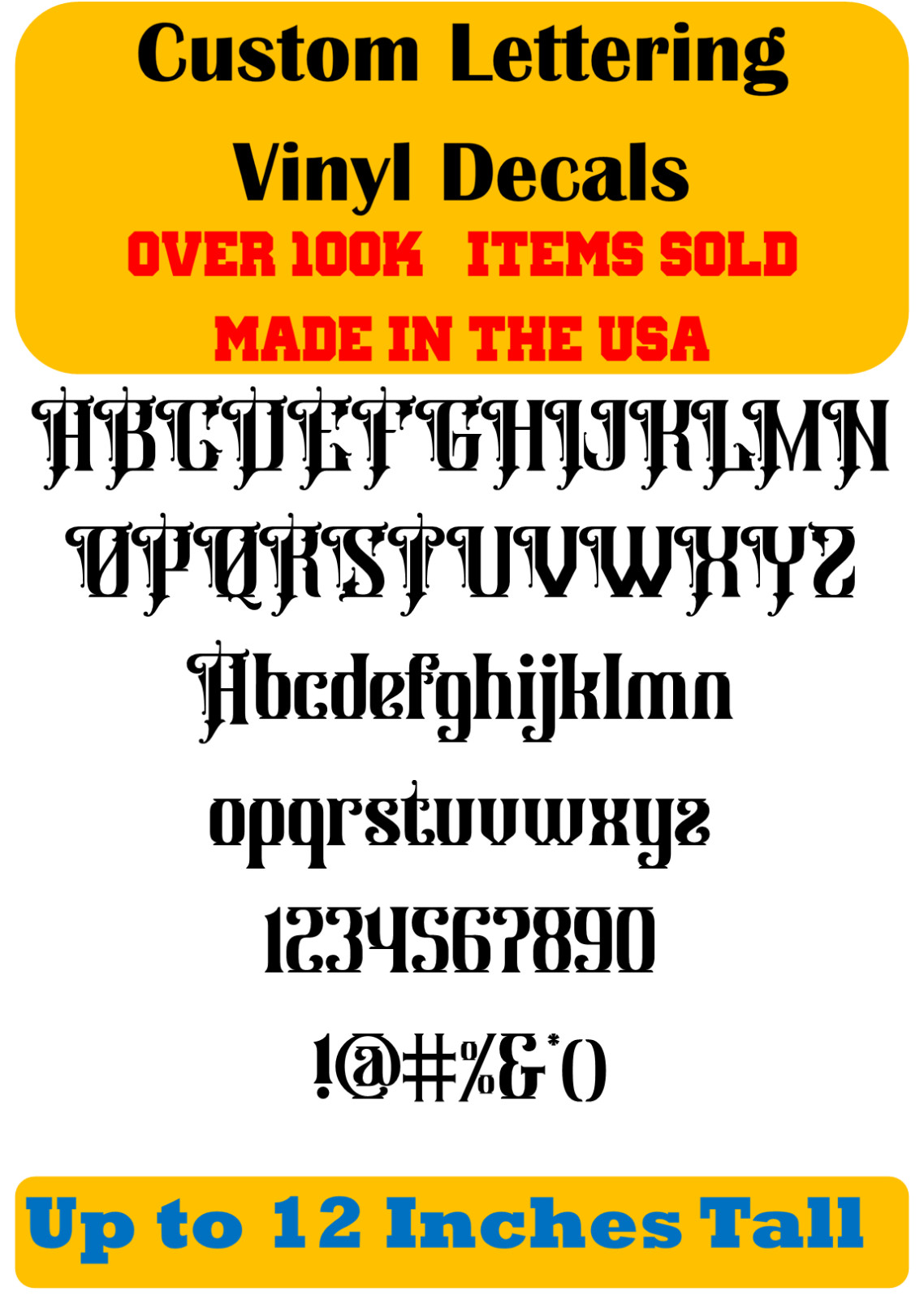 Custom Personalized Decal Vinyl Lettering Text Business Sign Gothic Font vB