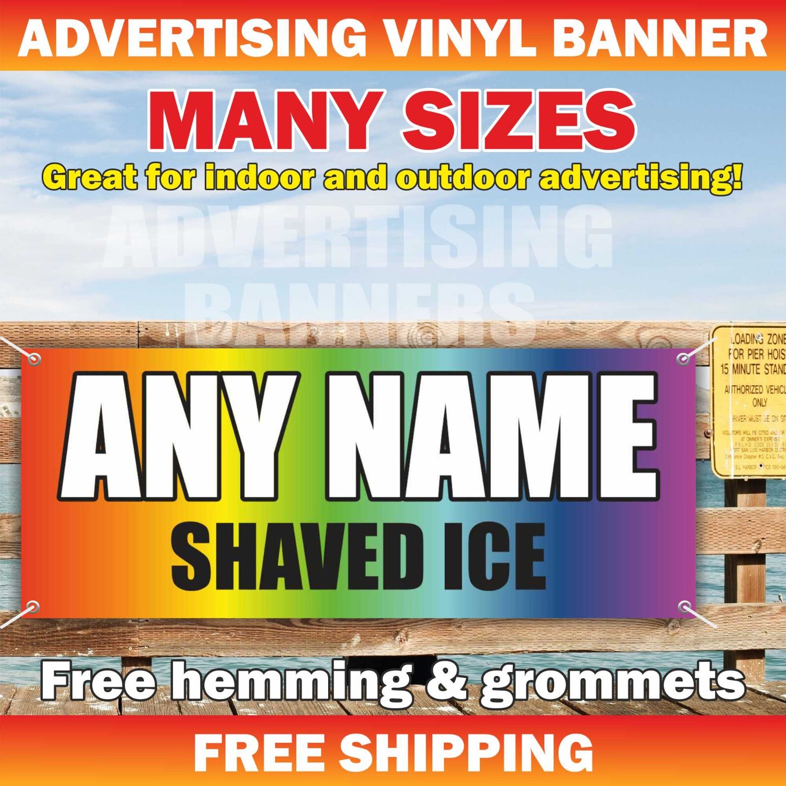 Shaved Ice Any Name Advertising Banner Vinyl Sign Snow Cone Cream Cold Frozen