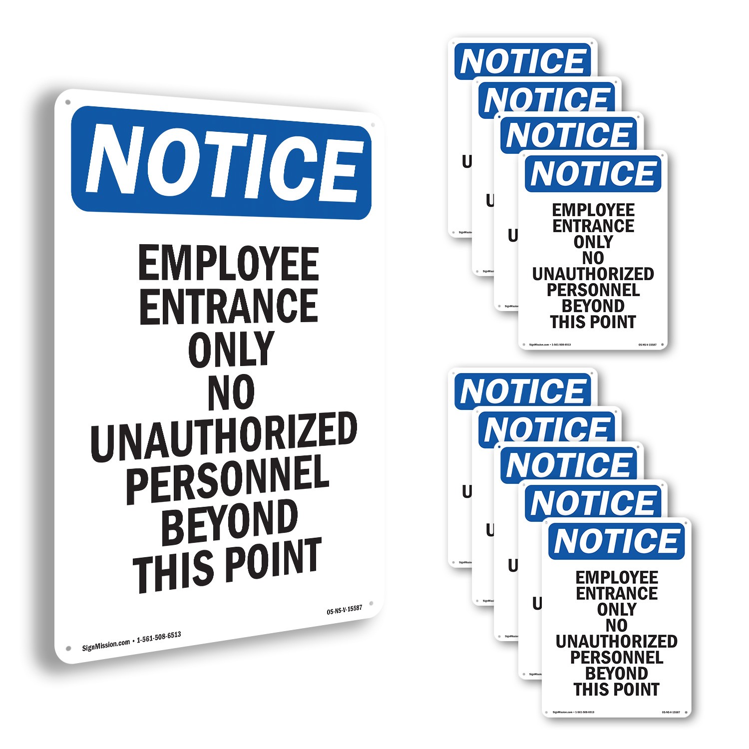 Employee Entrance Only OSHA Notice Sign Metal, Plastic, Or Decal – 5 or 10 Pack