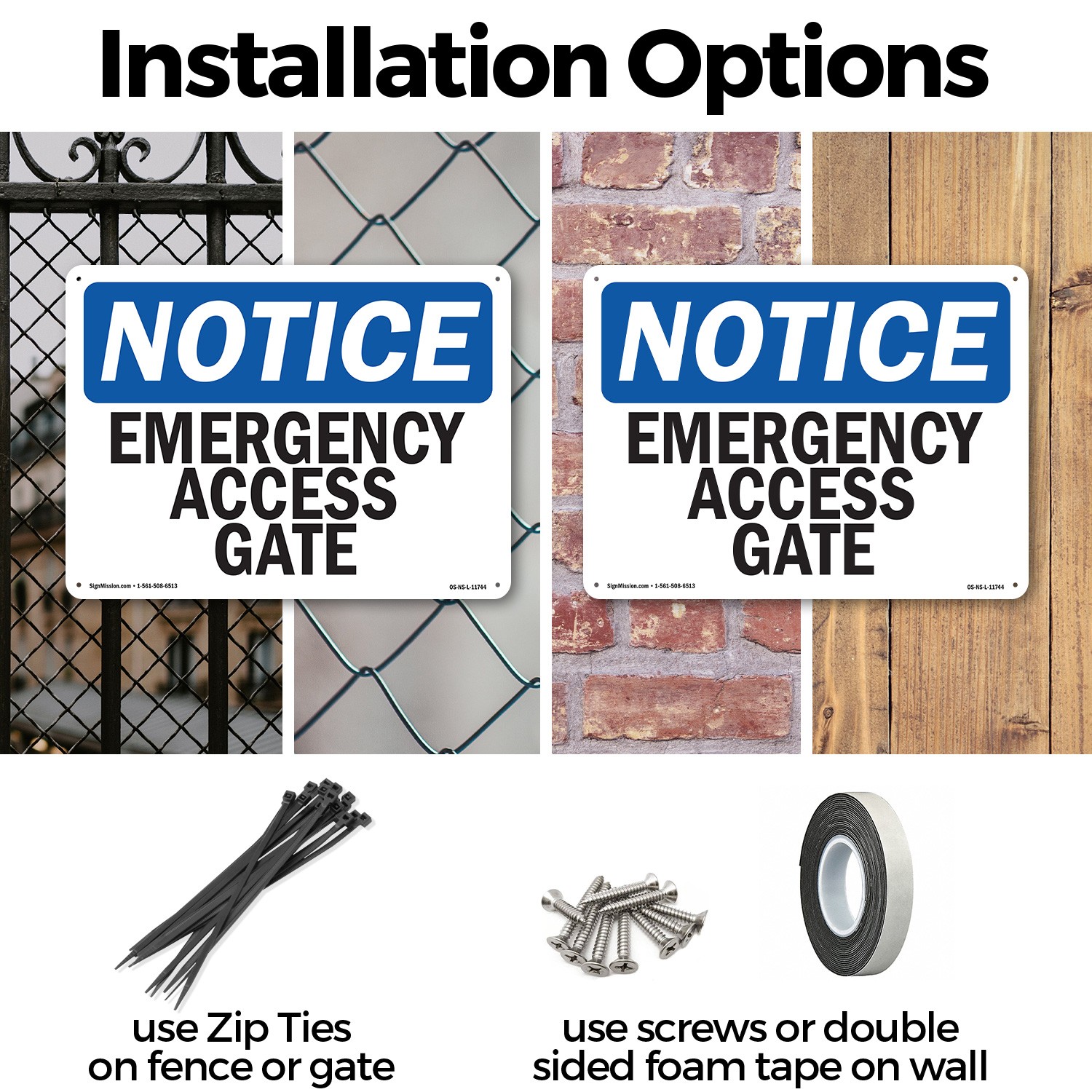 Emergency Access Gate OSHA Notice Sign Metal, Plastic, Or Decal – 5 or 10 Pack