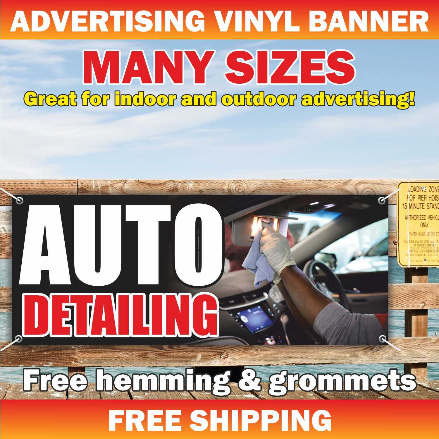 AUTO DETAILING Advertising Banner Vinyl Mesh Sign Services Car Hand Wash Wax