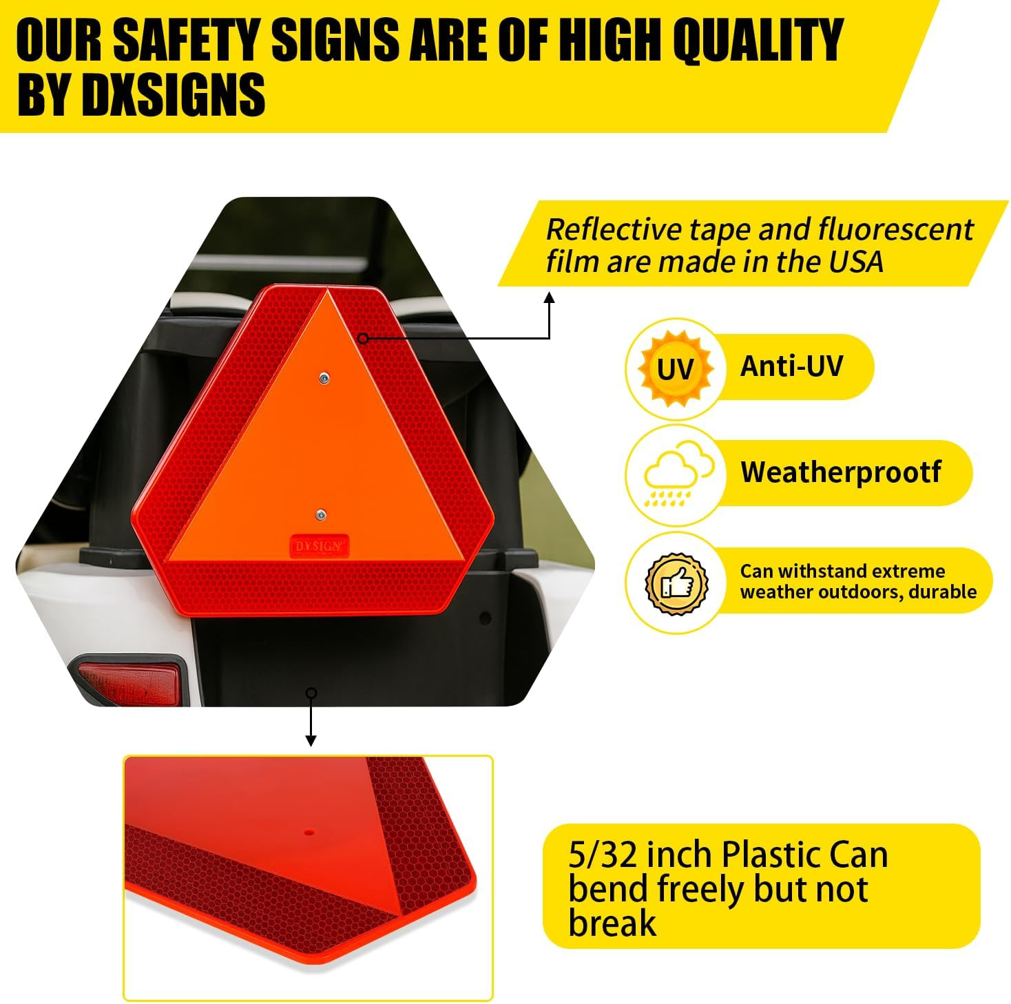 Slow Moving Vehicle Sign, Plastic DOT Slow Moving Vehicle Triangle Signs, SMV Si