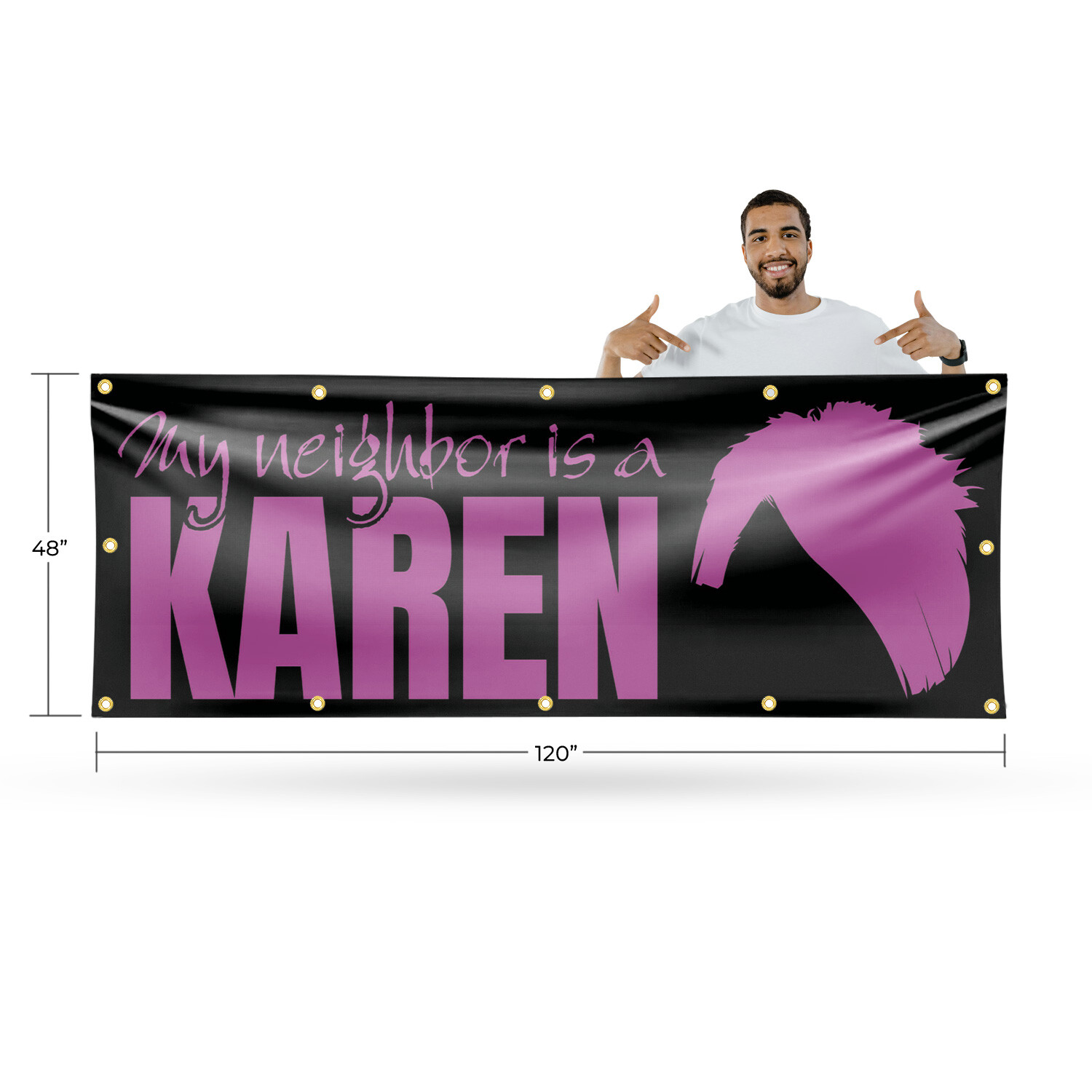 My neighbor is a Karen Vinyl Banner Sign with Metal Grommets Heavy-Duty