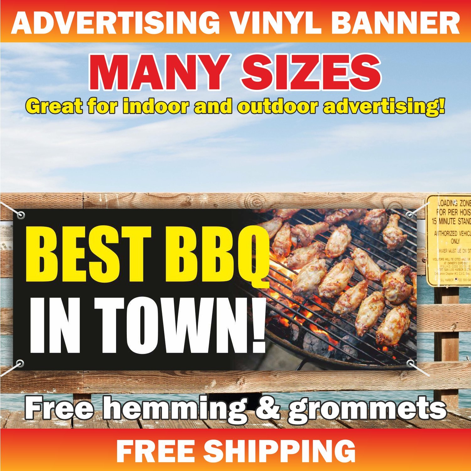 BEST BBQ IN TOWN Advertising Banner Vinyl Mesh Sign Barbecue Meat Ribs Chicken