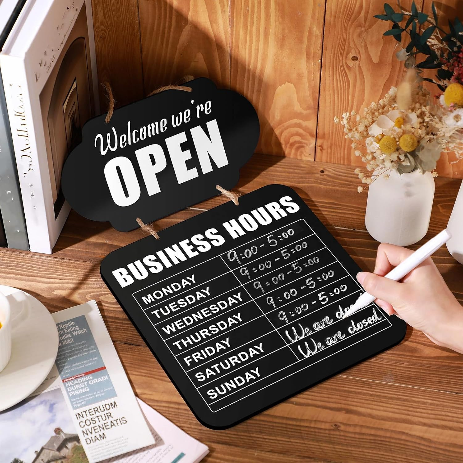 Business Hours Hanging Chalkboard Open Closed Sign Wooden Welcome Chalk Boards D