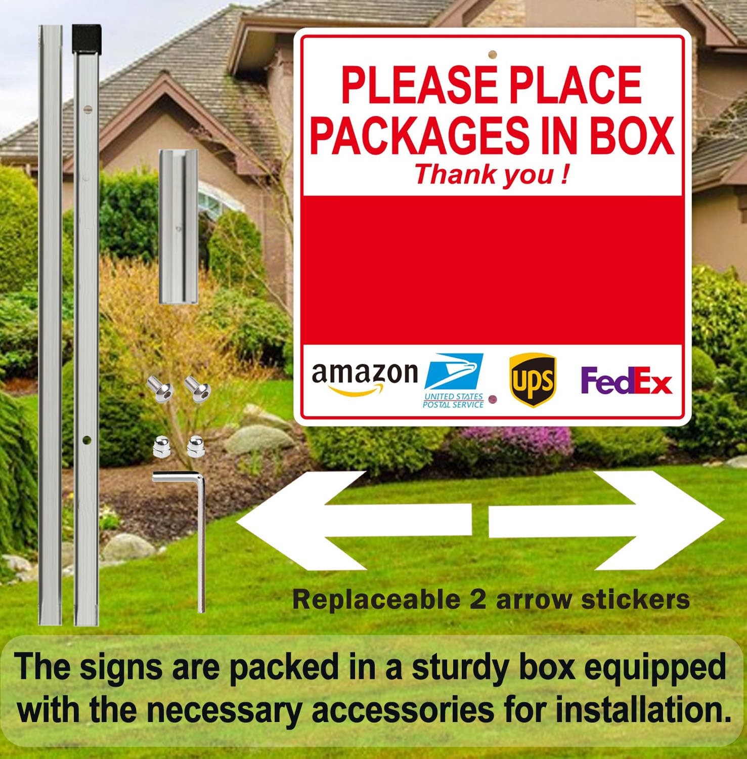 （1 Pack）Package Delivery Sign with 28 Inch Aluminum alloy Post Stakes, Two Ad…