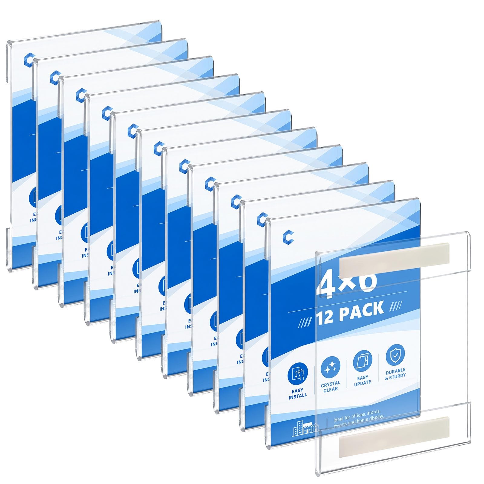 Alffun 12 Pcs 4 x 6 Wall Mount Sign Holders with Tape Adhesive