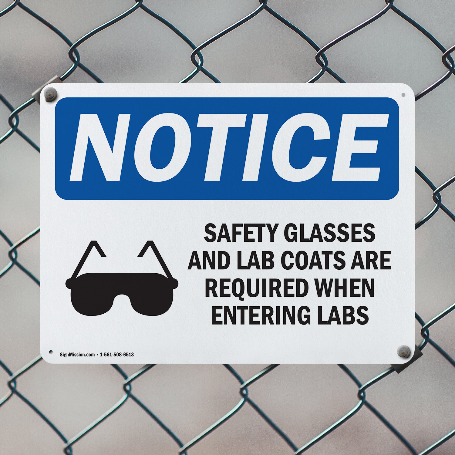 (2 Pack) Safety Glasses And Lab Coats OSHA Notice Sign Decal Metal Plastic
