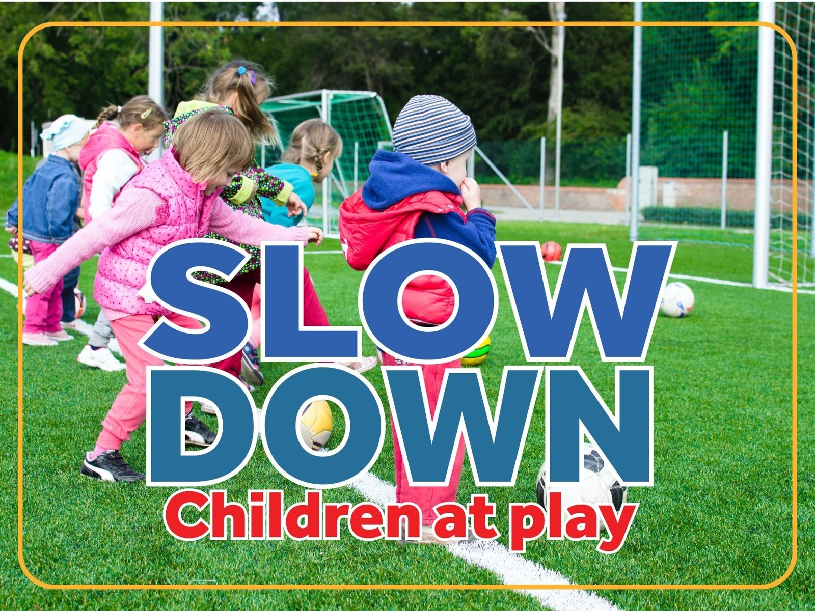 Slow Down Children at Play | Sidewalk Yard Sign with Metal Stakes | 24″W x 18″H