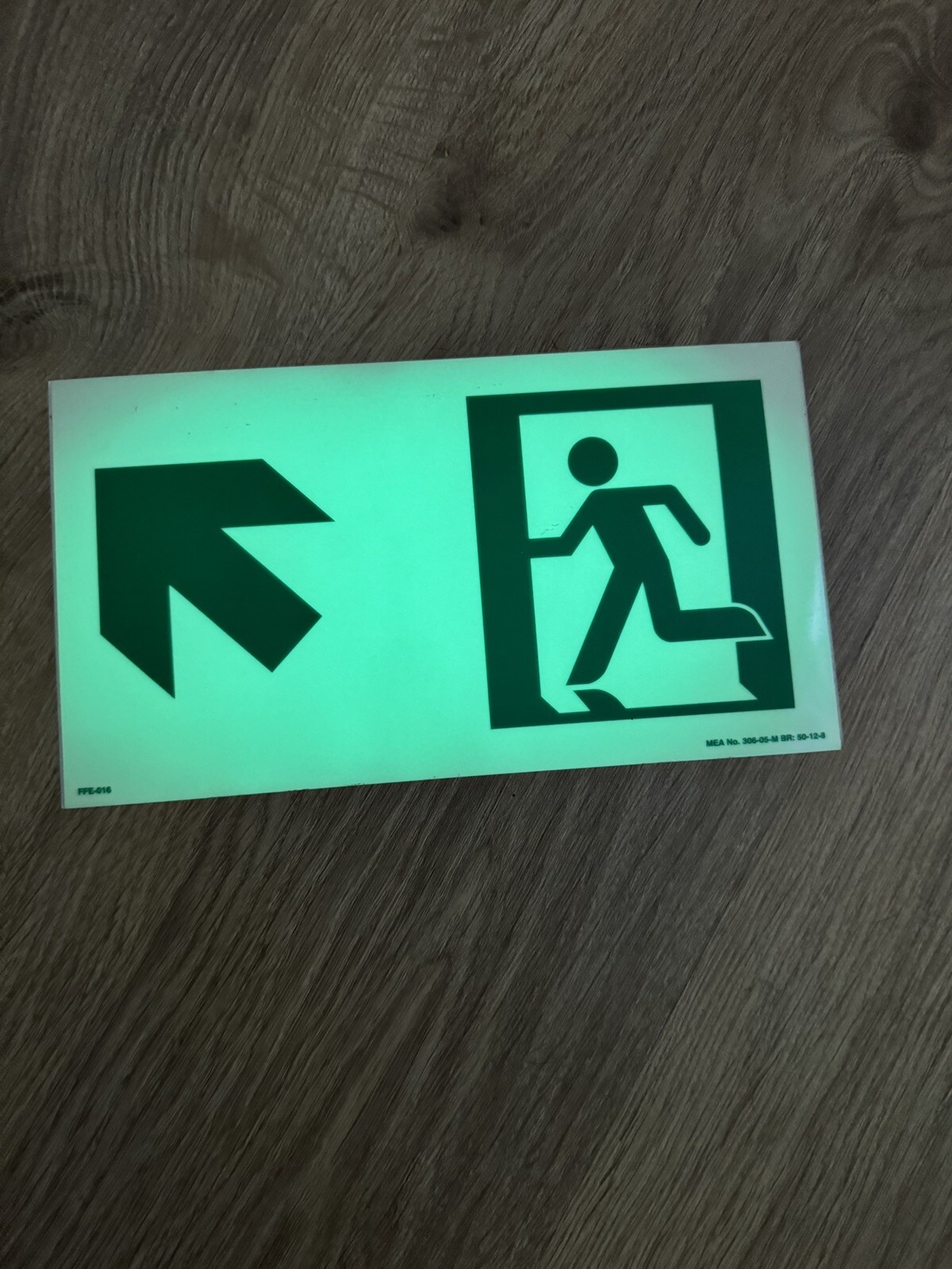 “Exit” Arrow Left Up Safety Sign (Photoluminescent) Glow In Dark NFPA 170 9×5