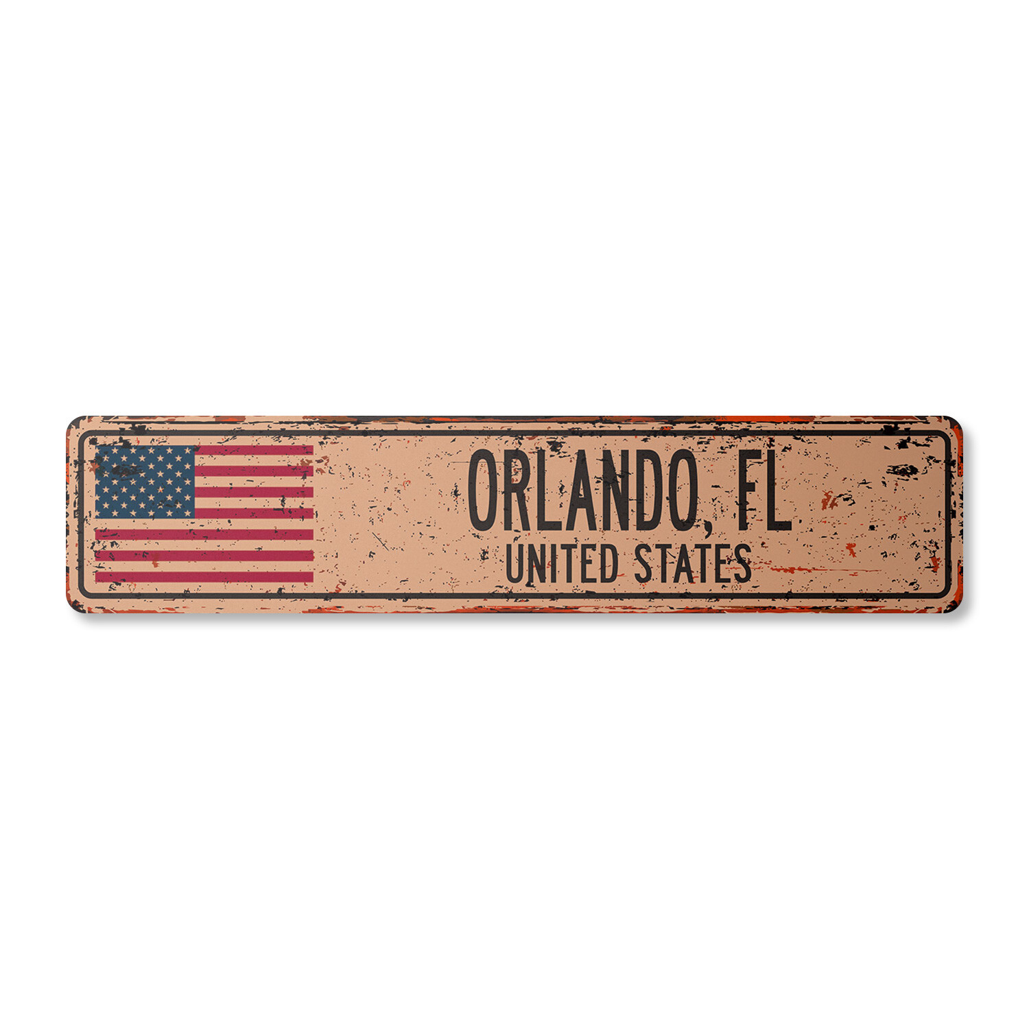 ORLANDO FL UNITED STATES Vintage Street Sign American flag city country rustic