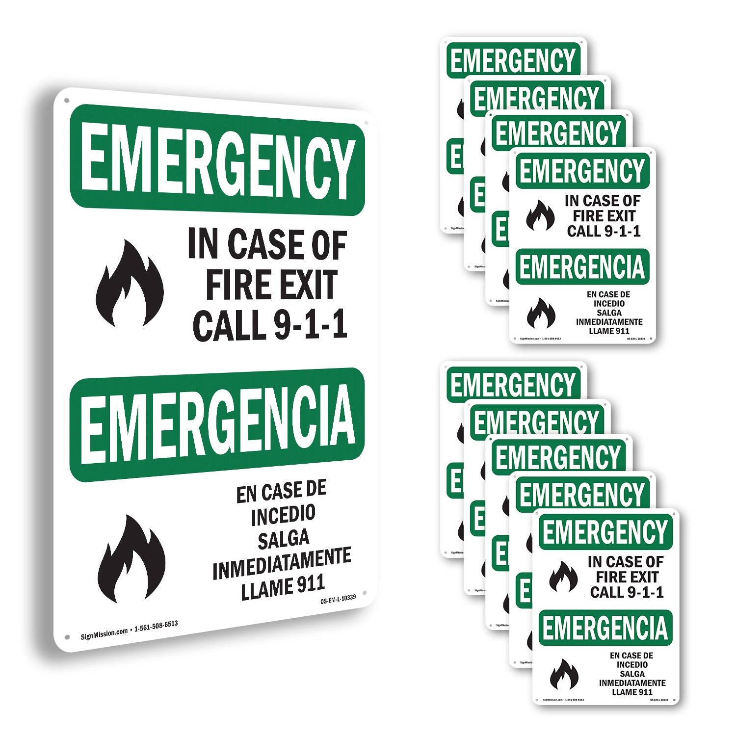 In Case Of Fire Exit Call 9 OSHA Emergency Sign Metal,, Decal 5 or 10 Pack
