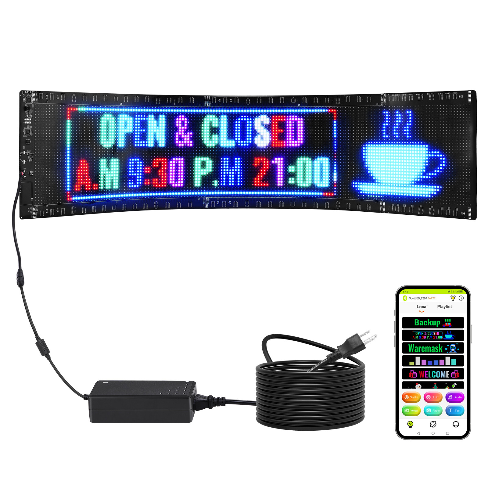 VEVOR 33″x8″ LED Scrolling Sign Display Board P5 Full Color Programmable