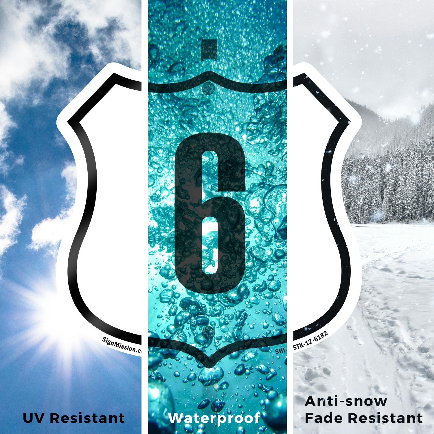 Number 6 Shield Shaped Sign With Stake Weather Resistant