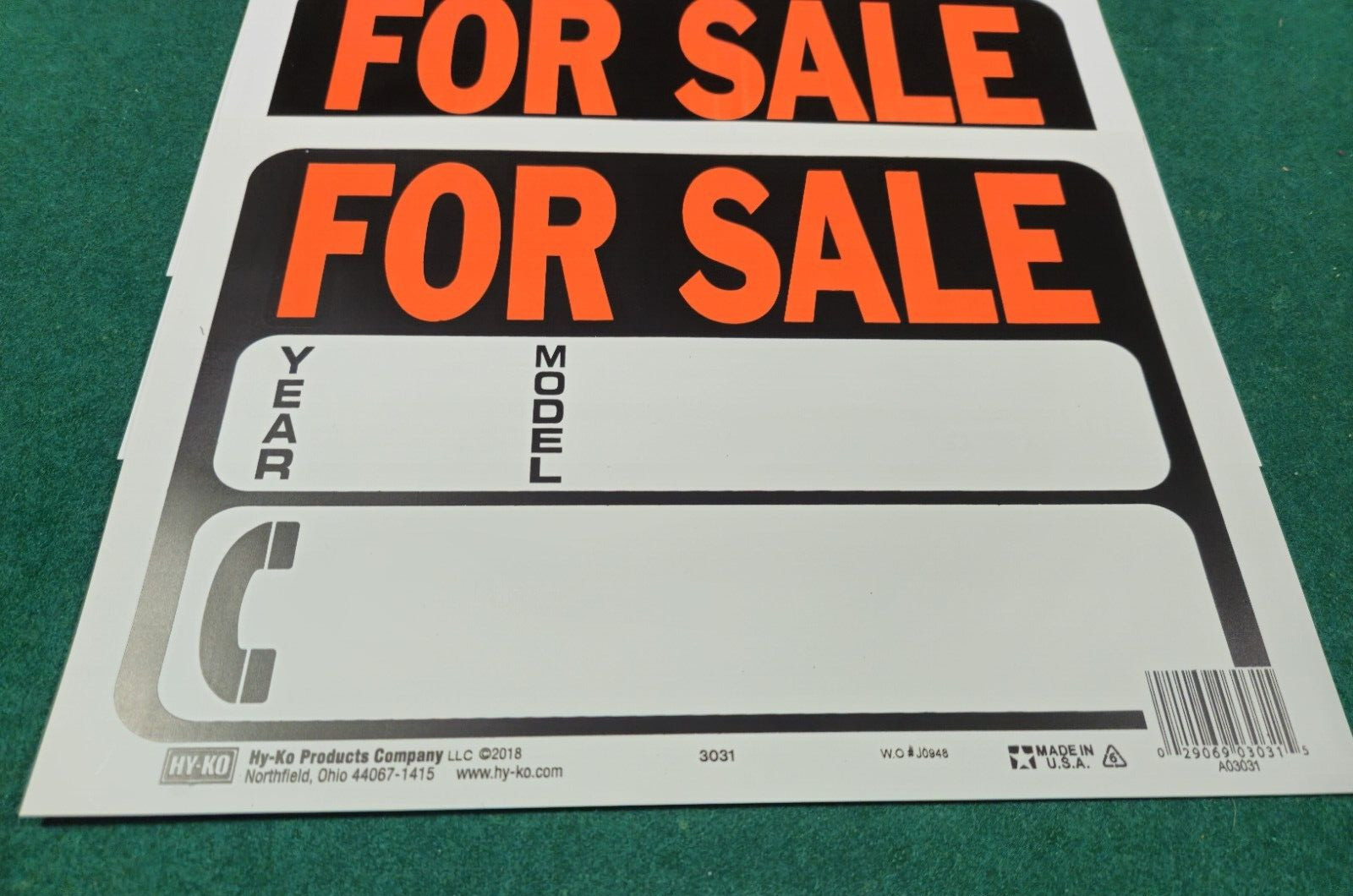 3 new Hy-Ko Auto/Boat For Sale Plastic Sign Orange/Black 8.5″ x 12″ A03031