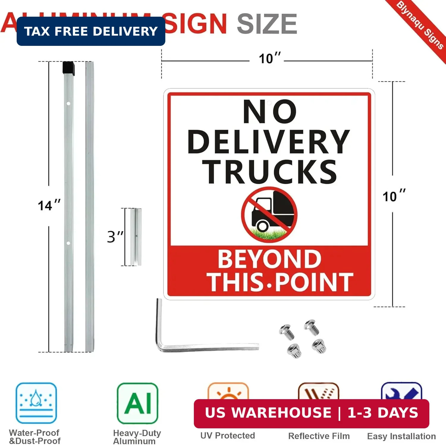 2Pack No Delivery Trucks Beyond This Point Sign with 28-Inch Stakes, 10×10 Inche