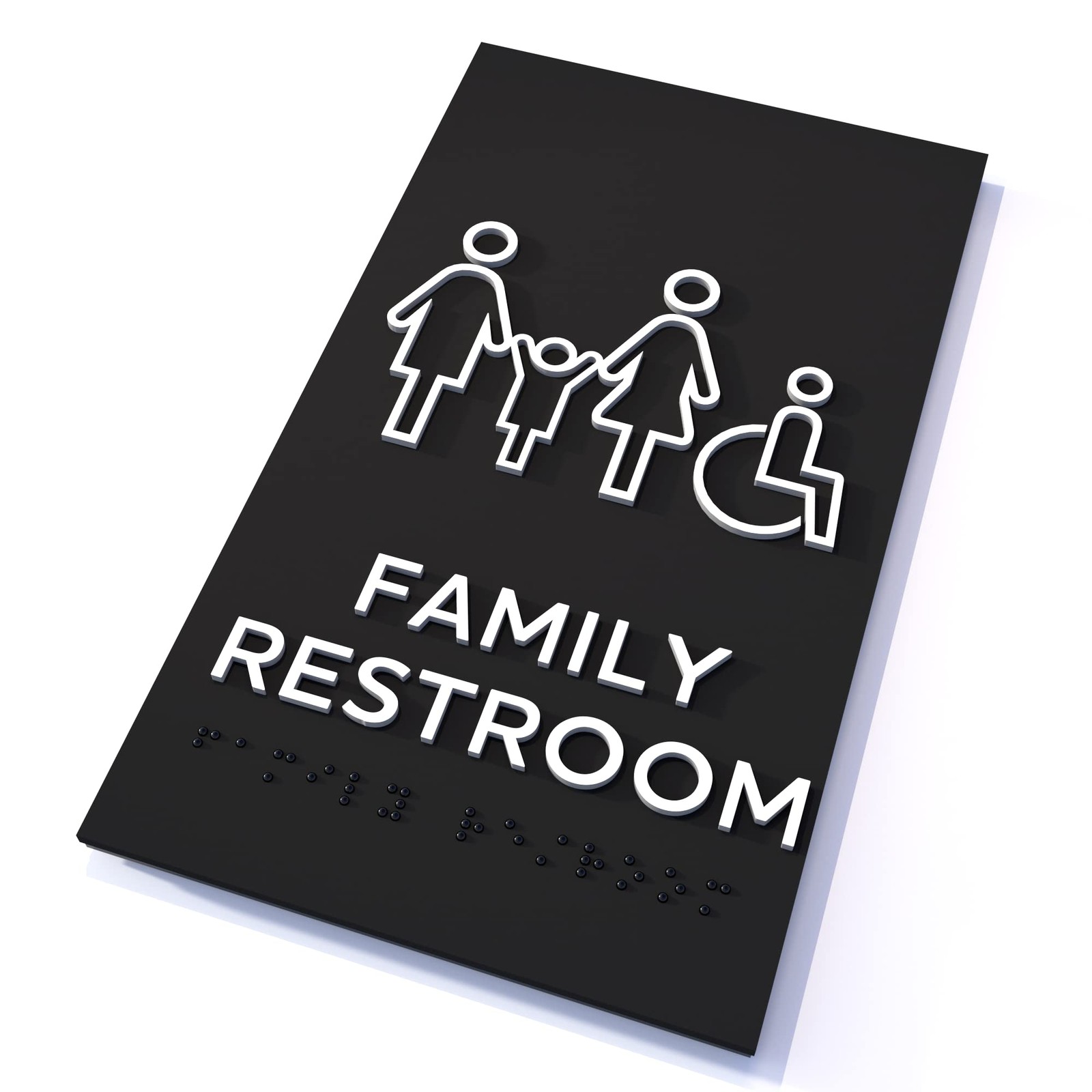 Family Restroom Sign Grade 2 Braille Tactile Modern Door Plaque ADA Signage