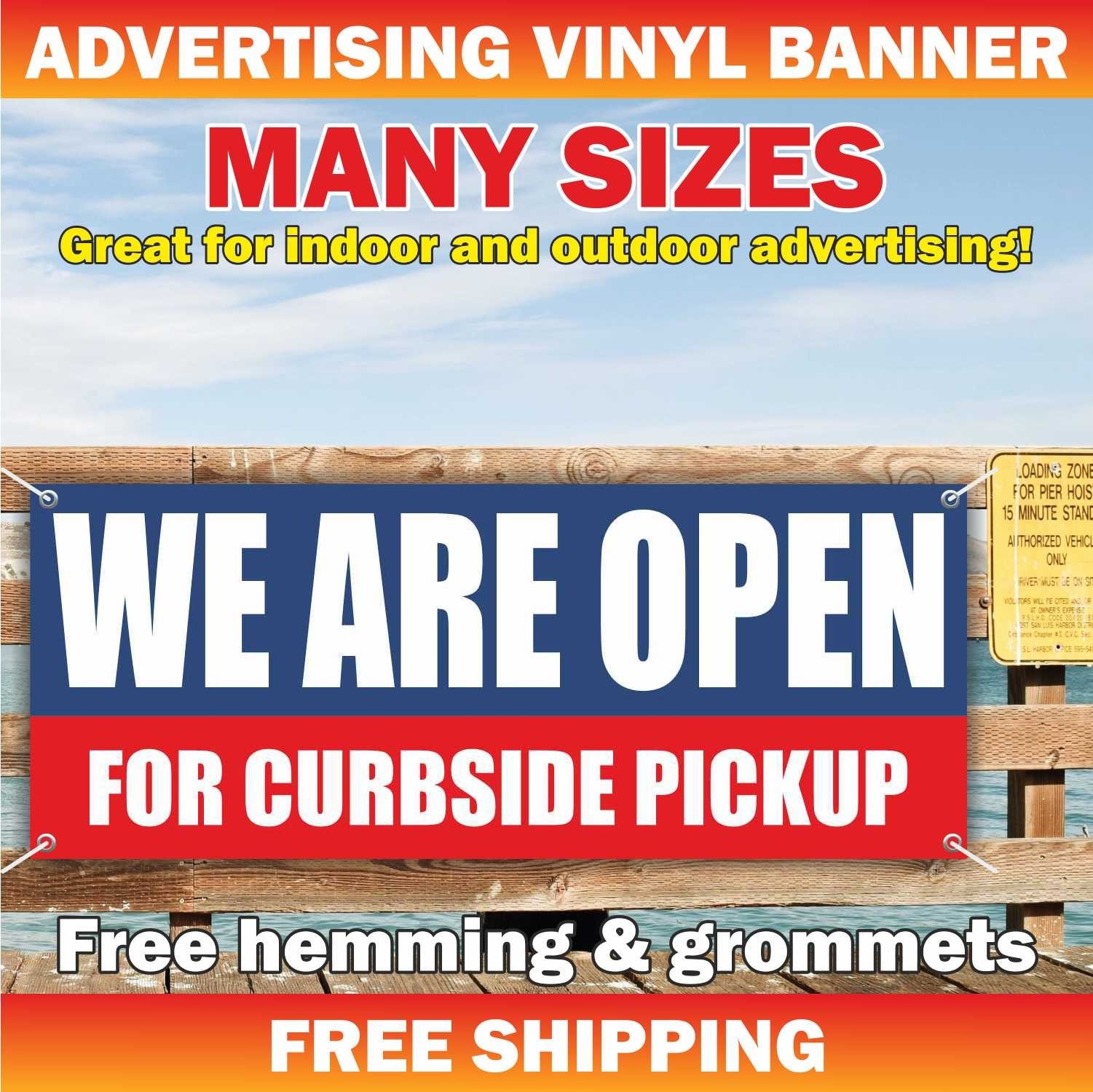 WE ARE OPEN FOR CURBSIDE PICKUP Advertising Banner Vinyl Mesh Sign Custom Phone