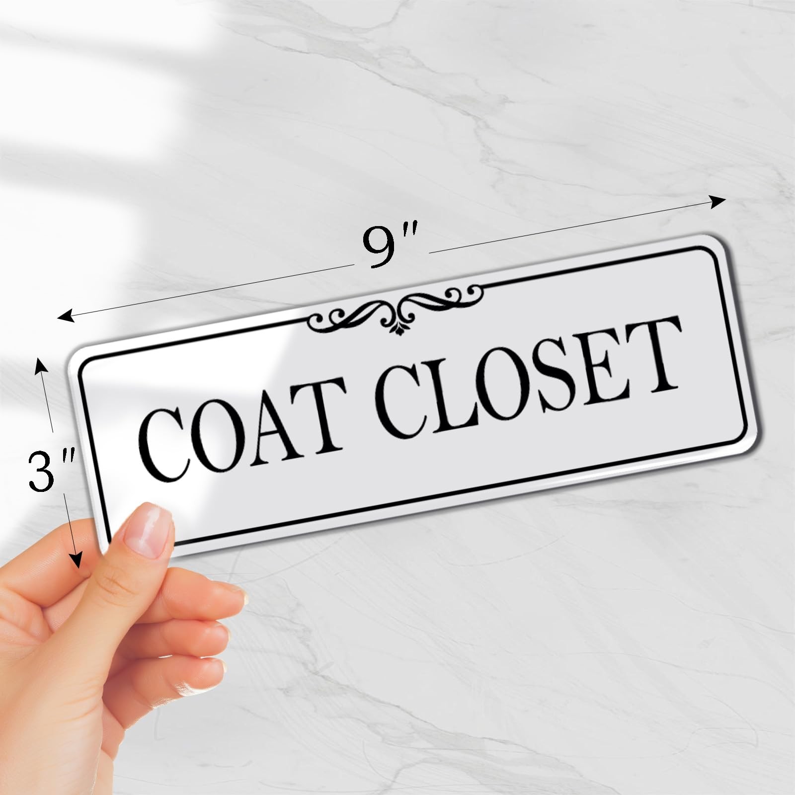 Coat Closet Room Sign Acrylic Self Stick Door Wall Signage Elegant White 9×3