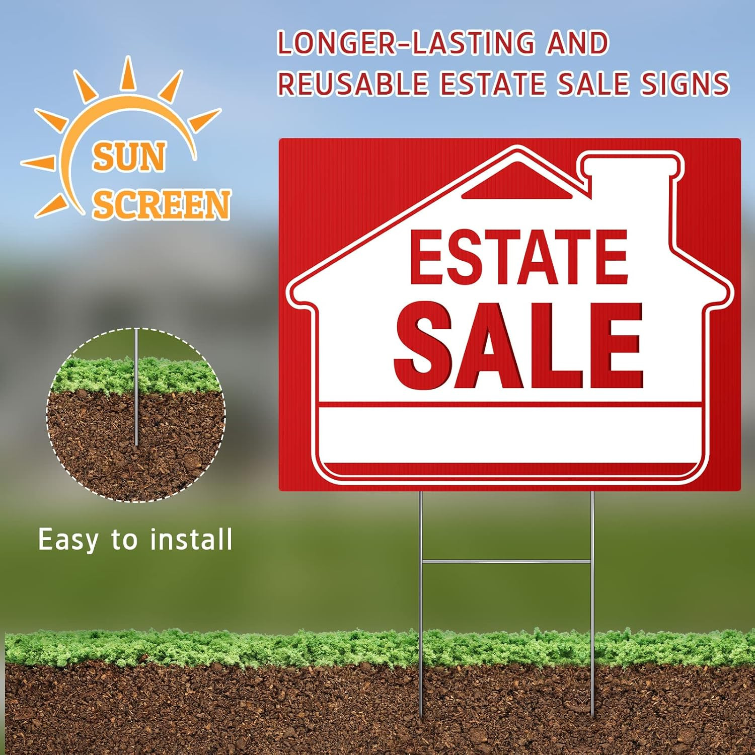 [5 Pack] Estate Sale Signs Set – 16 X 12 Inch Double-Sided Yard Signs with Arrow