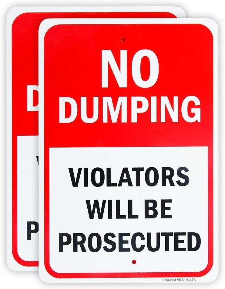 2 Pack No Dumping Violators Sign – 10″ x 7″ Rust-Free Aluminum, Easy Install