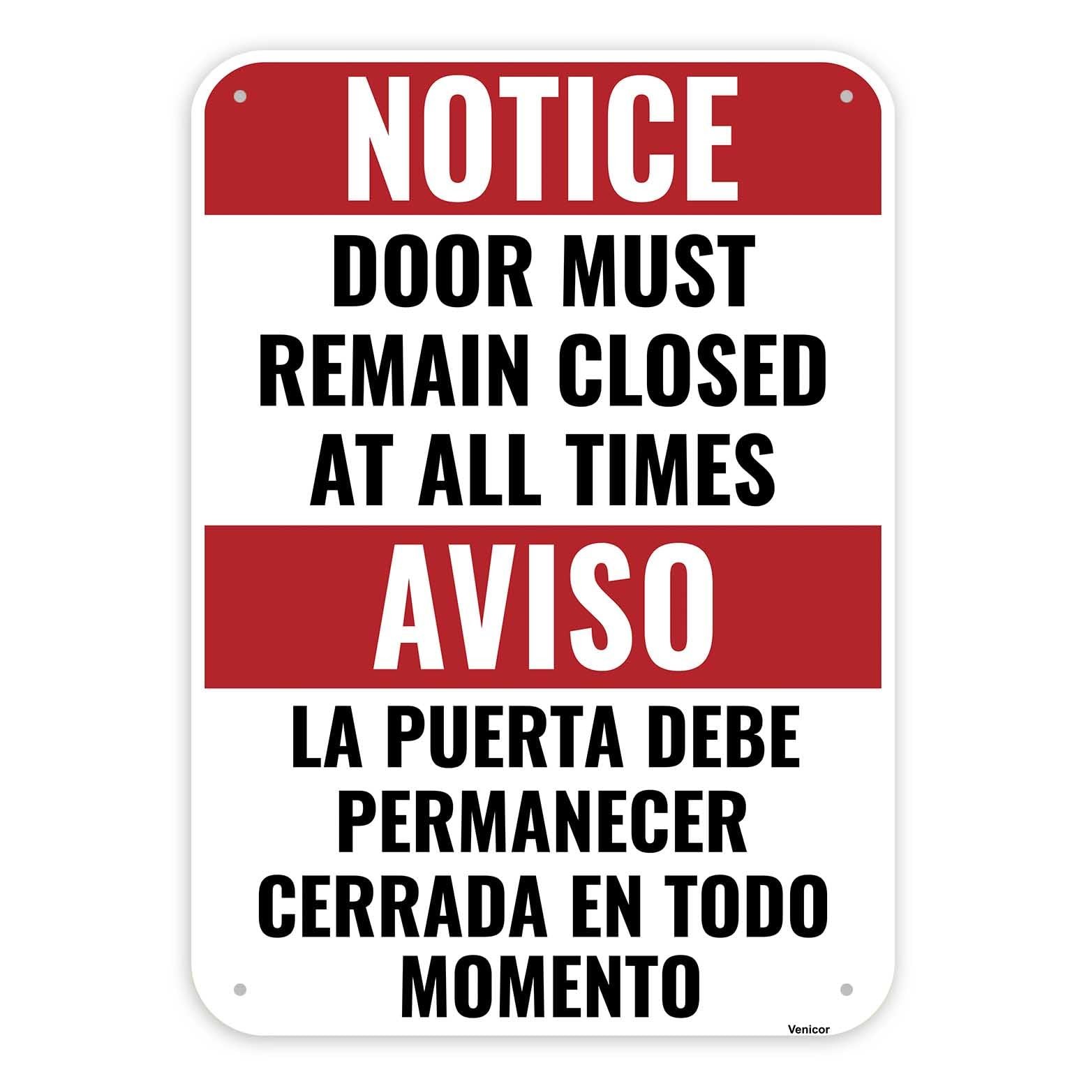 Keep Door Closed At All Times Sign Bilingual 14×10 Inch Aluminum 1 Pack Decor
