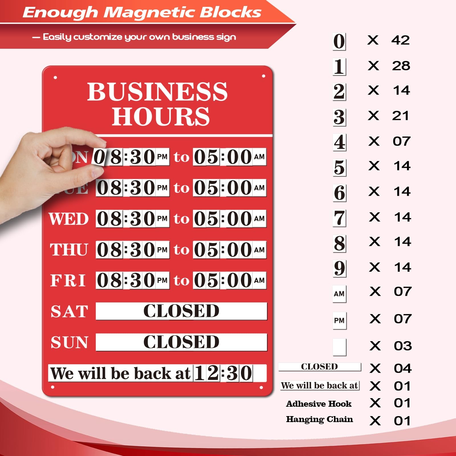 Magnetic Changeable Business Hours Sign with Double Sided Open Closed Signs, …