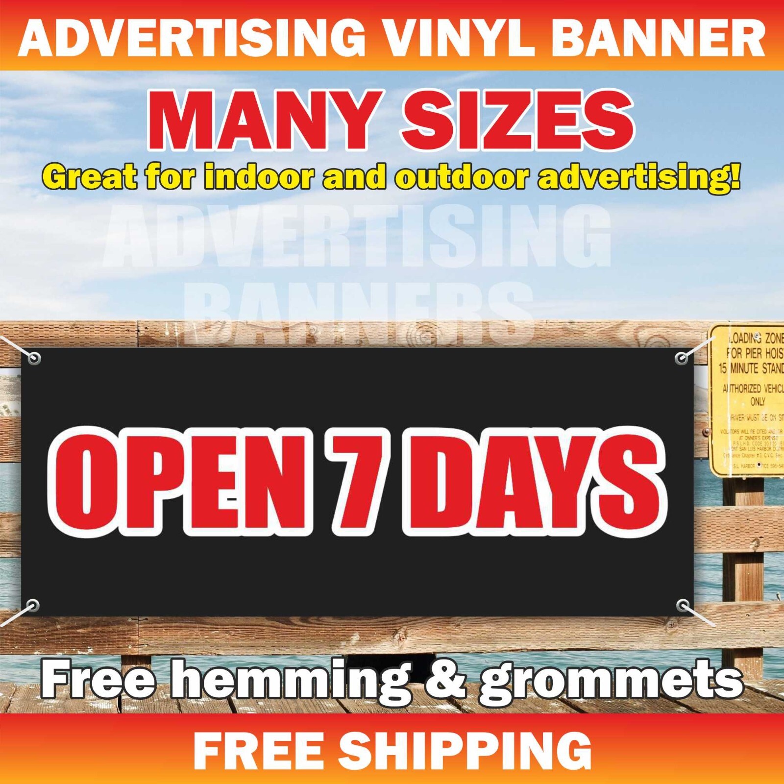 OPEN 7 DAYS Advertising Banner Vinyl Mesh Sign Business Hours Store Welcome