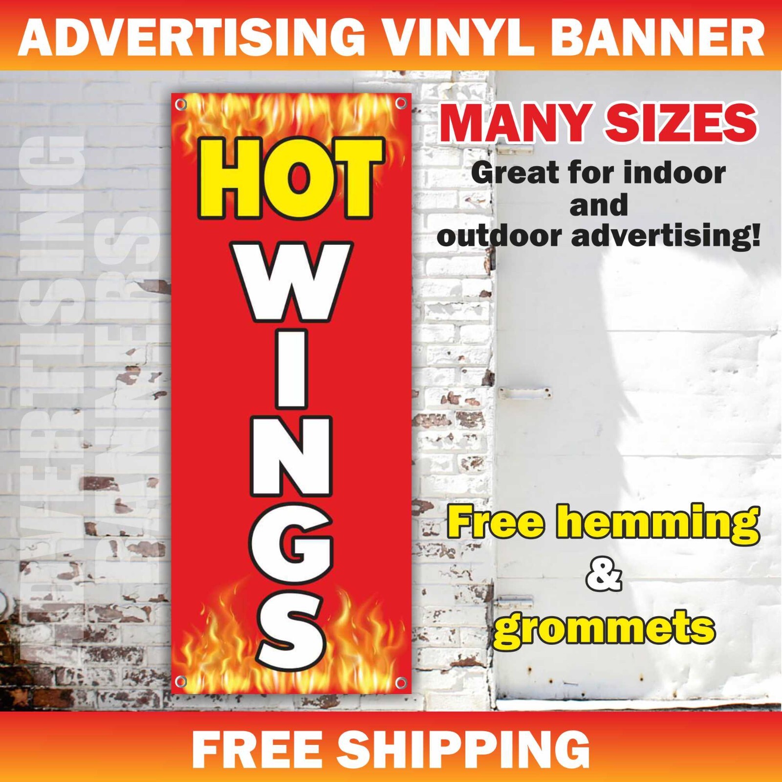HOT WINGS Advertising Banner Vinyl Mesh Sign chicken street fast food sandwich
