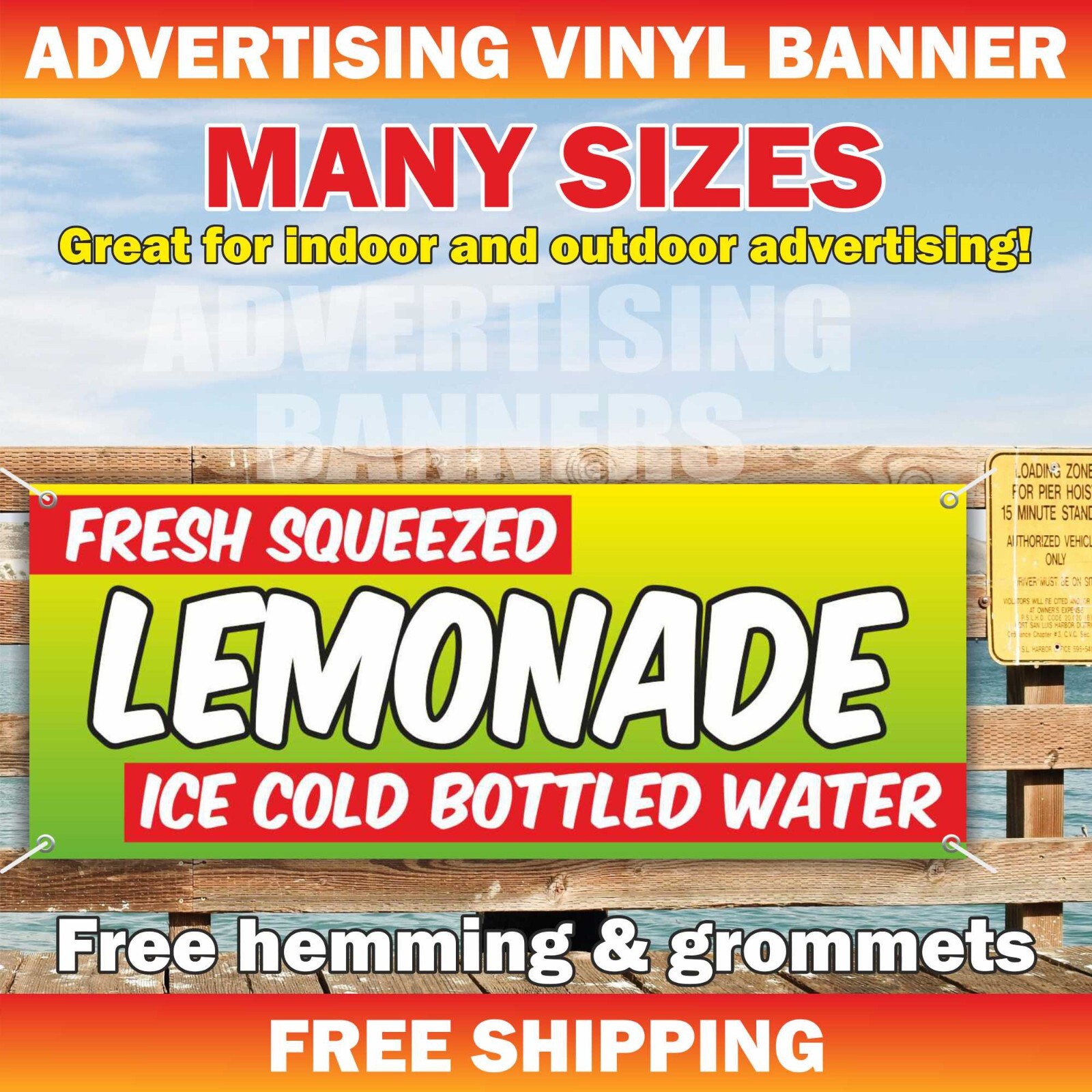 FRESH SQUEEZED LEMONADE Advertising Banner Vinyl Mesh Sign ICE COLD WATER Drinks