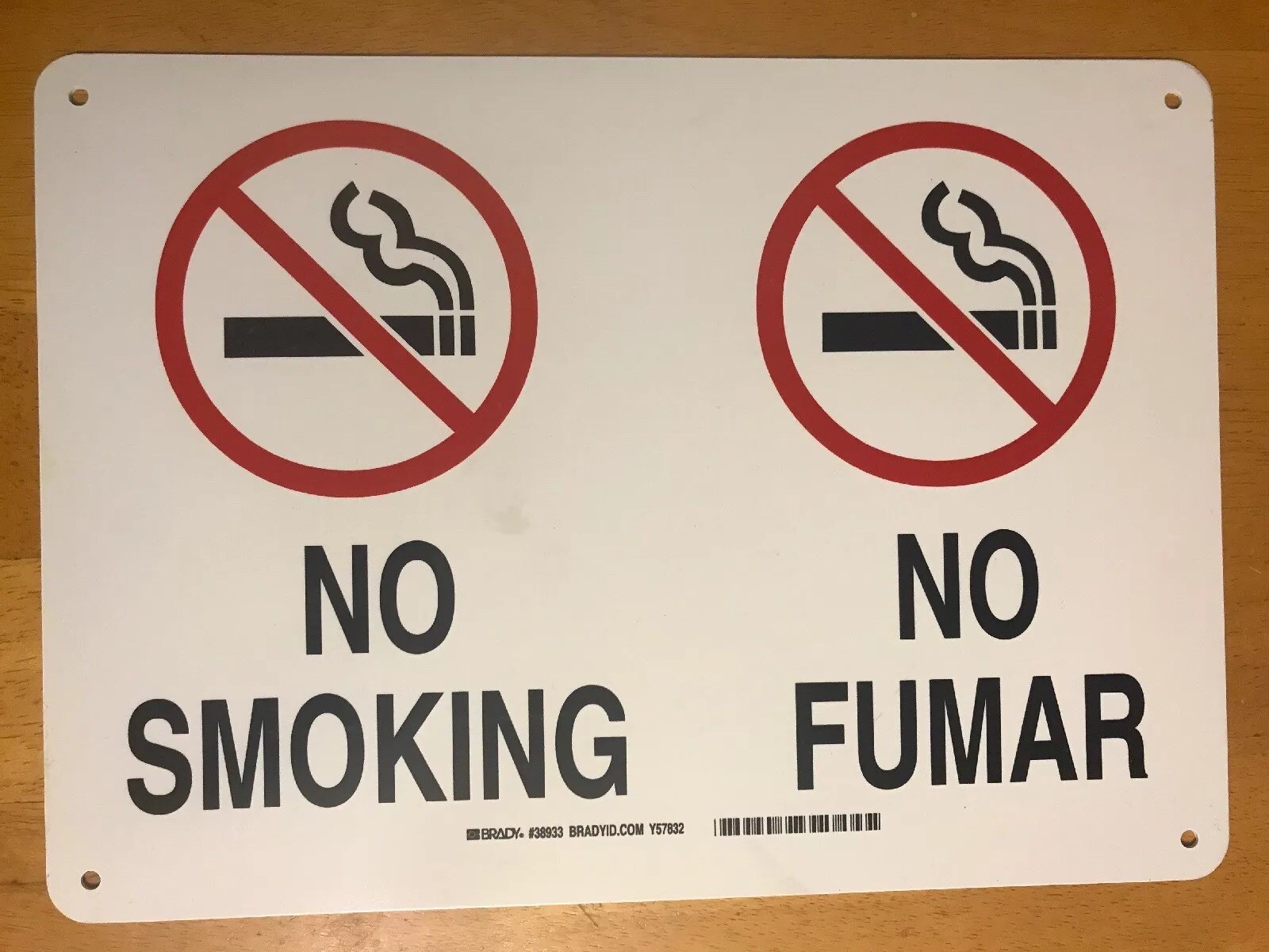 BRADY No Smoking Sign 10” x 14” 38933 English/Spanish – Free Same Day Shipping!