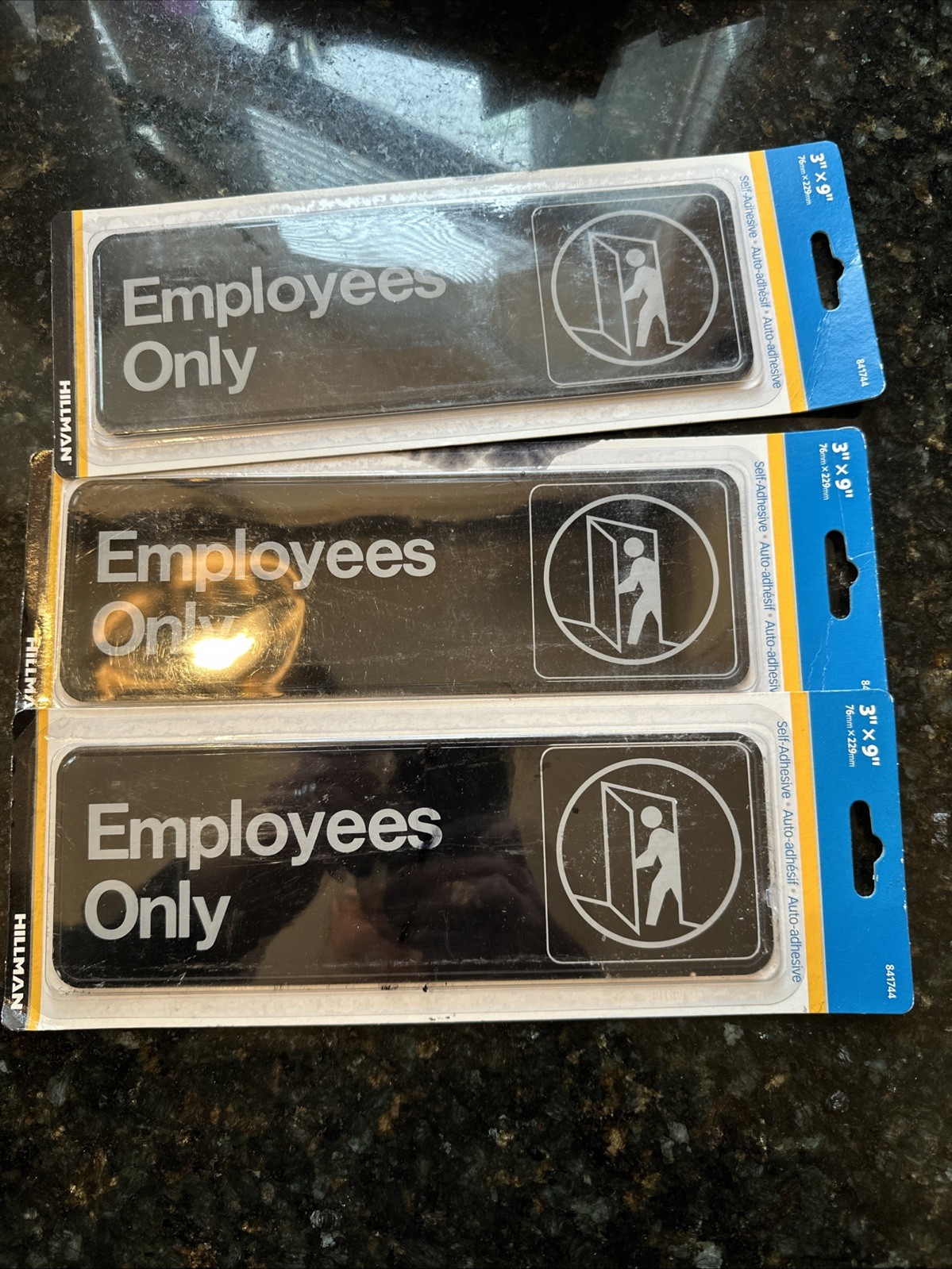 Hillman 841744 Employees Only 3 Pack Adhesive Sign, Black and White