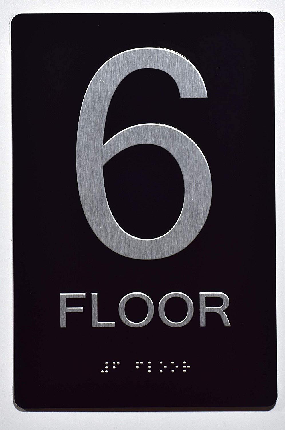 Floor Number Sign -6TH Floor Sign(Aluminium, Black/Silver..-REF24-1027