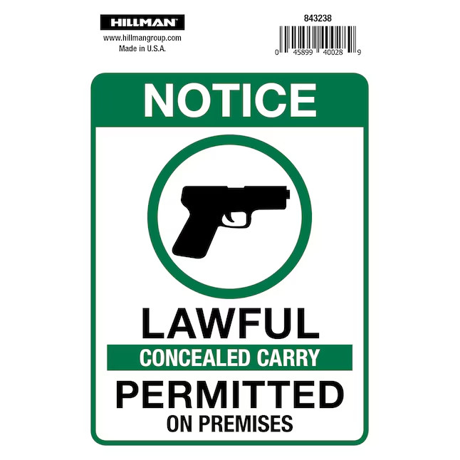 Hillman Concealed Carry Notice 6-in x 4-in Vinyl Information display Sign