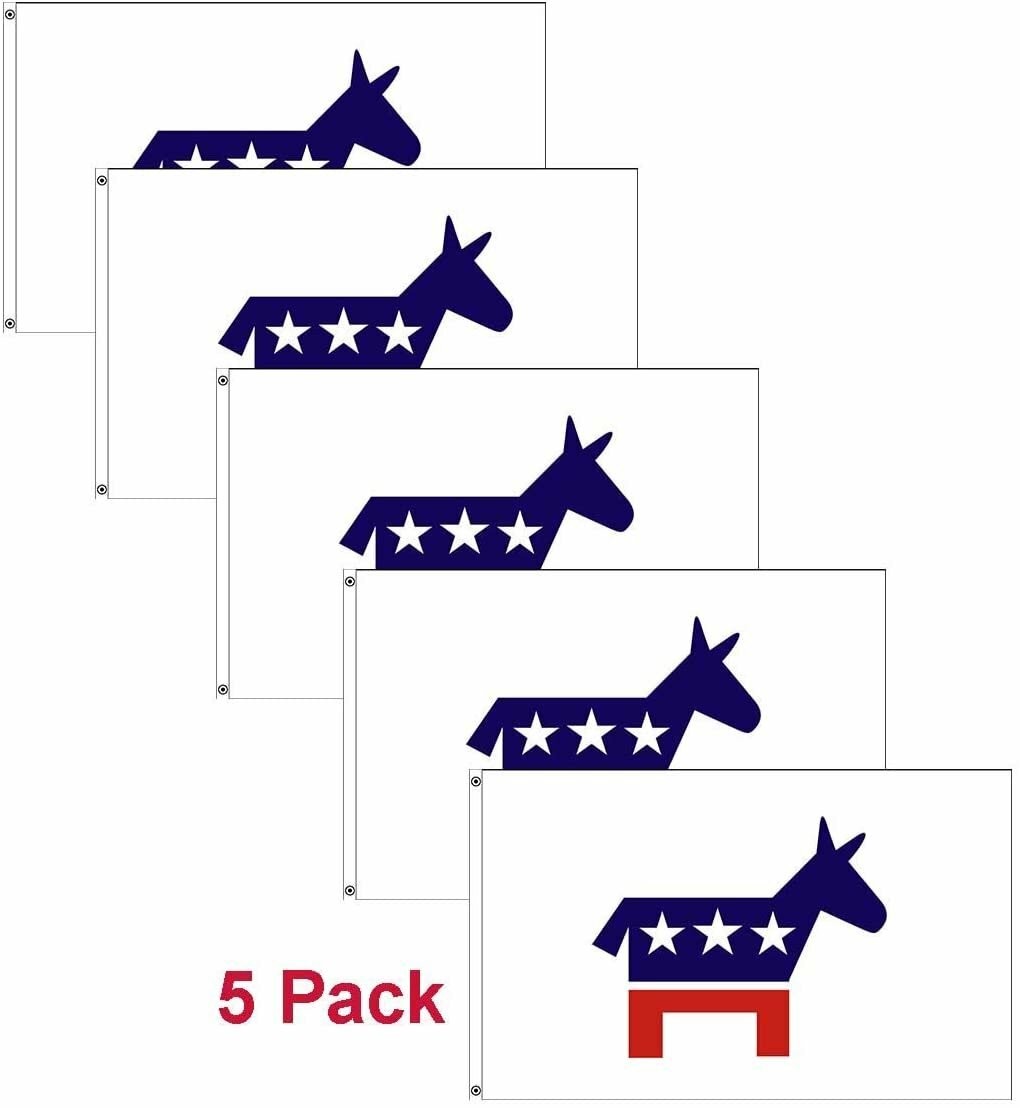FFN Five Pack of 3×5 Foot Democratic Party Flags, Polyester Flag with Canvas…