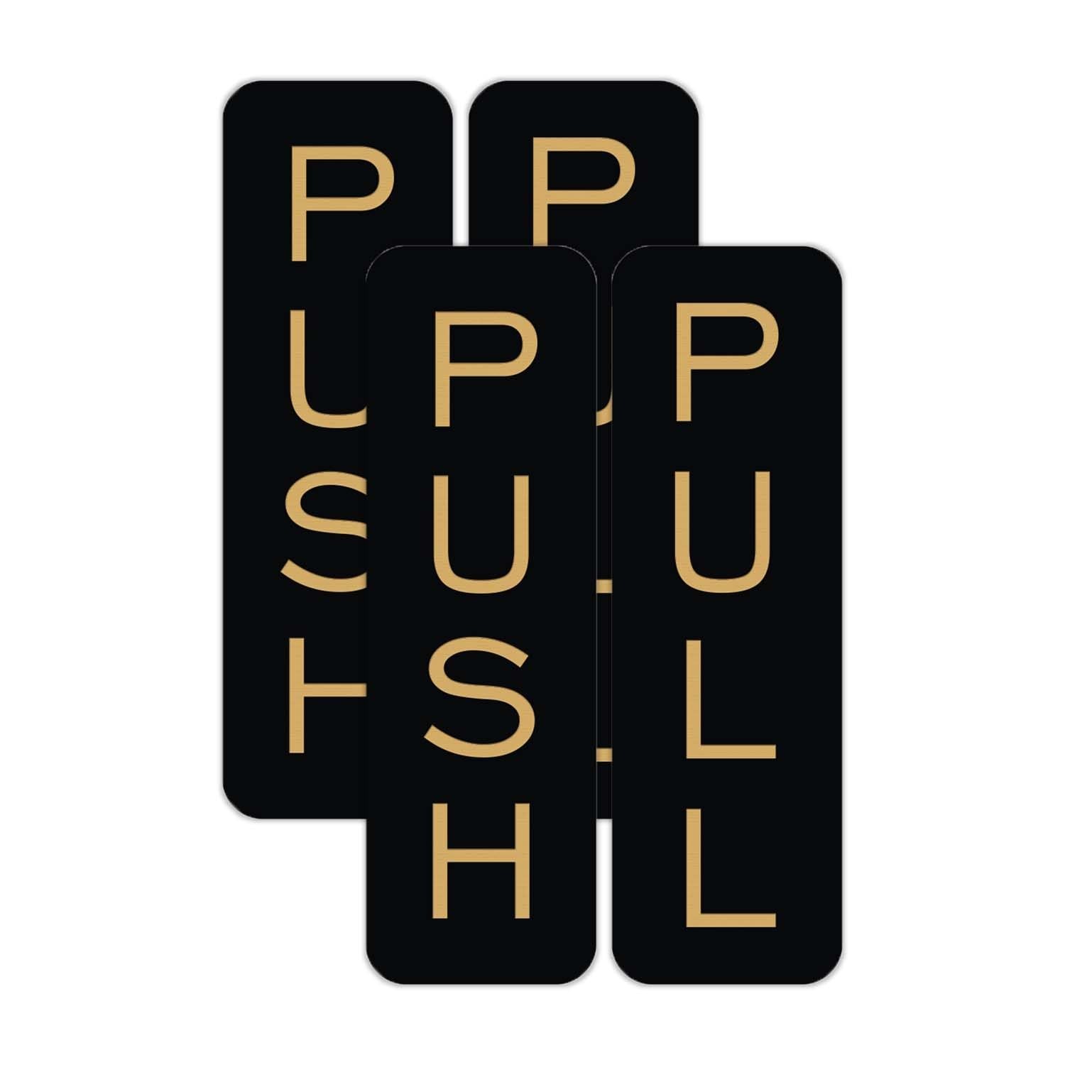 Basic Vertical Push Pull Door Sign (Black/Gold) – Small 2 Pack