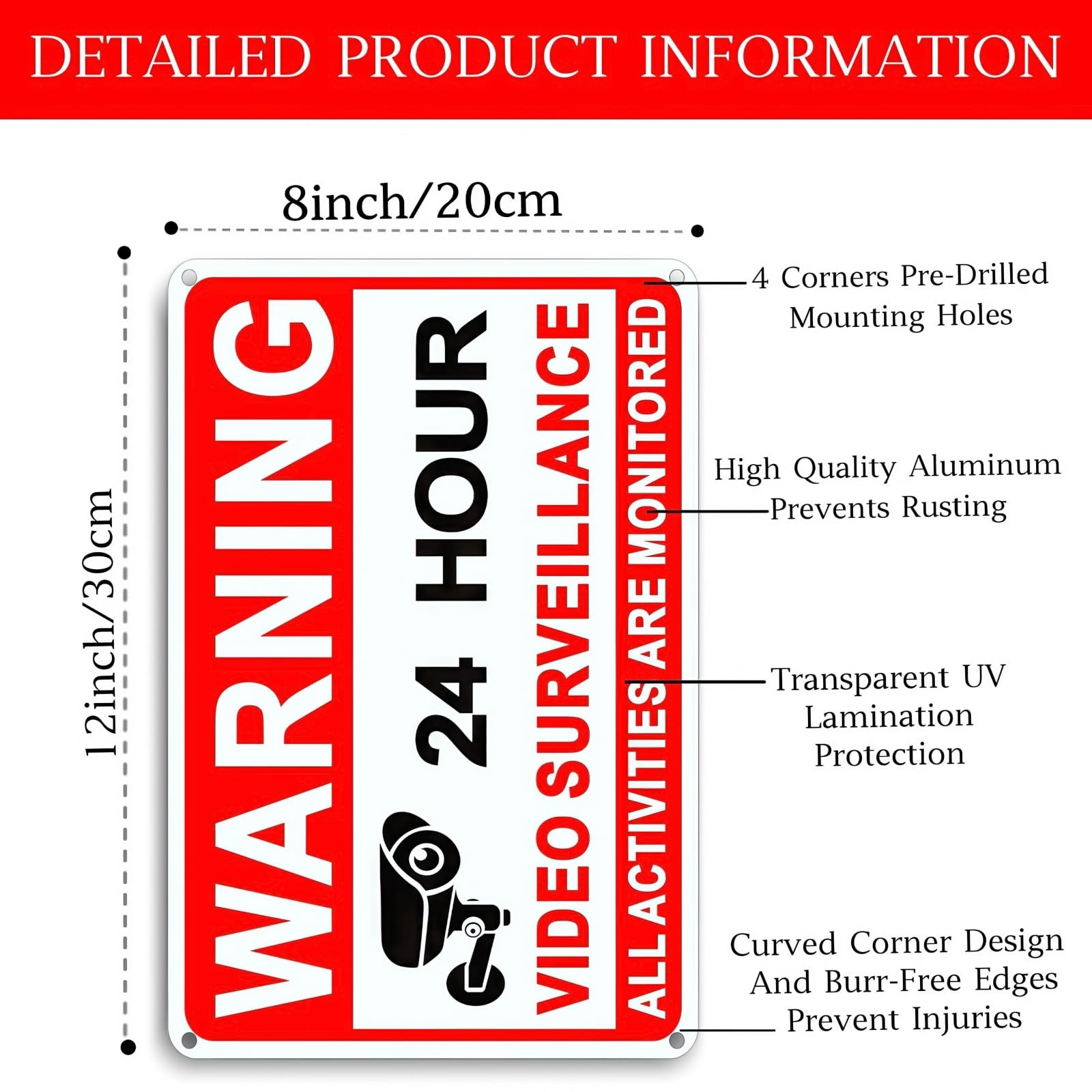 4 Pack Large Warning Security Cameras In Use Metal Sign for House Business