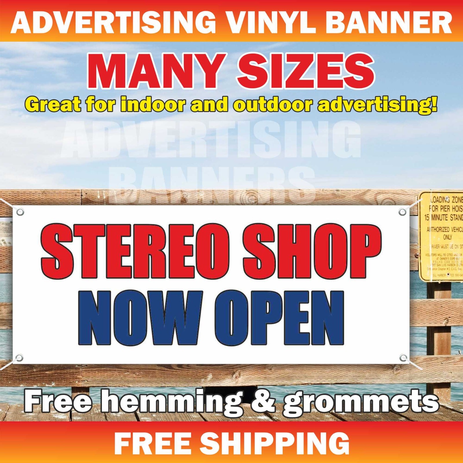 STEREO SHOP NOW OPEN Advertising Banner Vinyl Sign Car Stereo Speaker Audio Auto