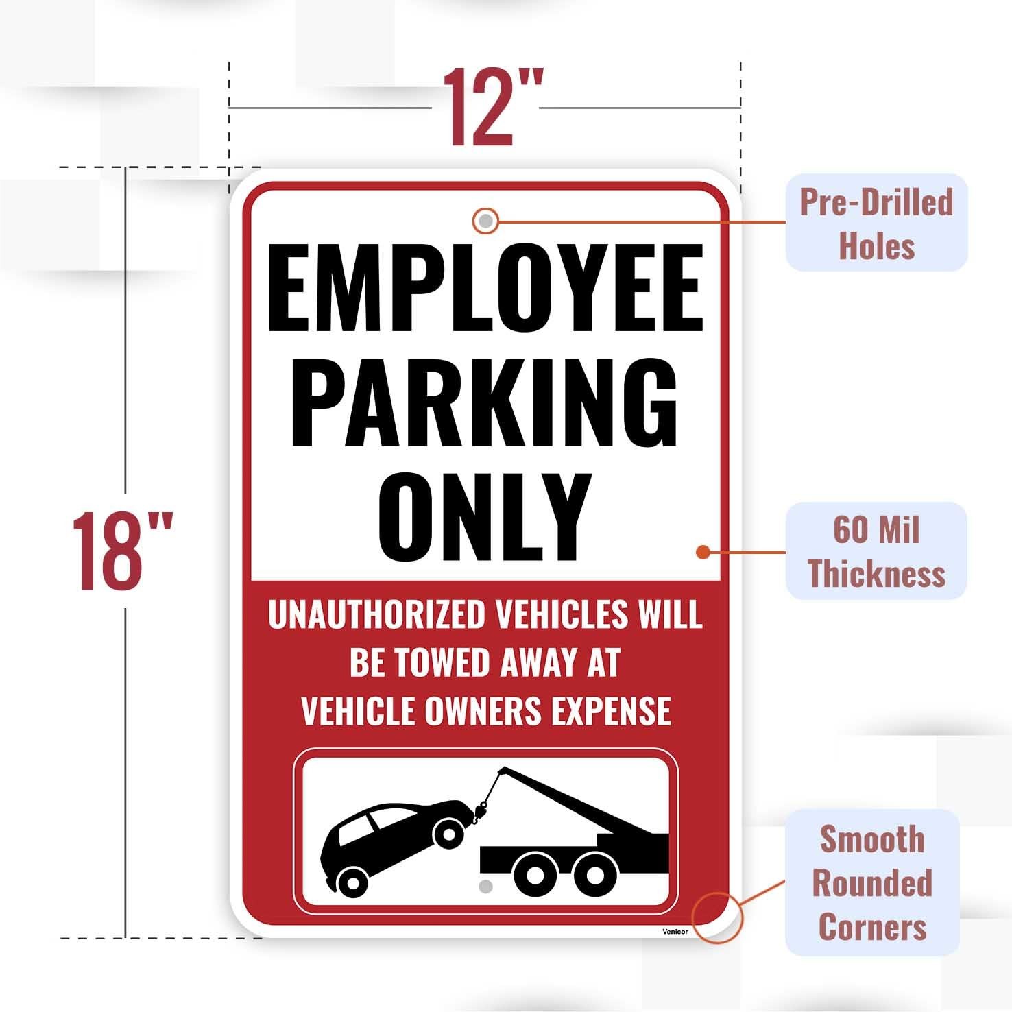 2 PCS 18×12 inch “Employee Parking Only” Aluminum Sign for Business Staff
