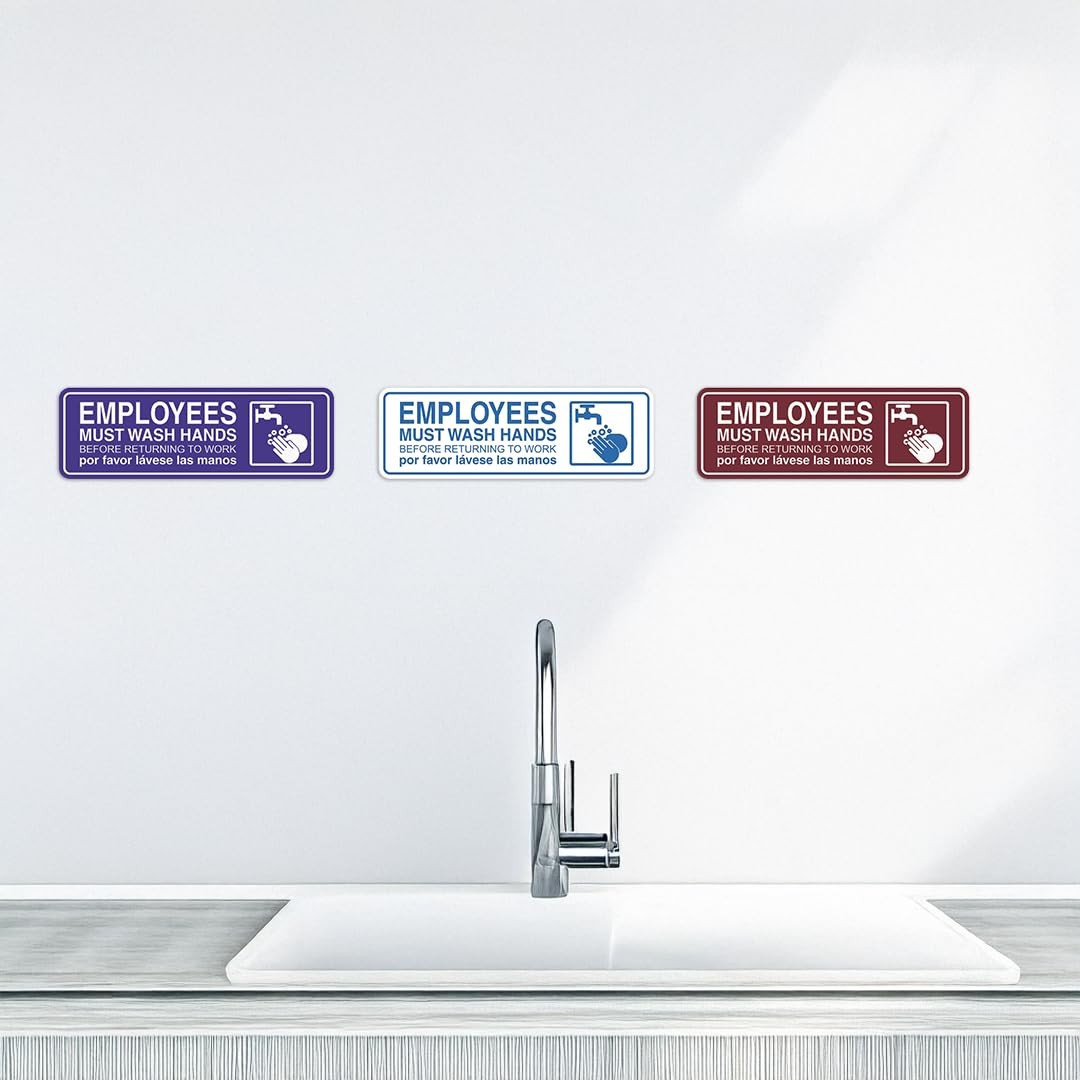 Employees Must Wash Hands Sign Door Wall Mount Restroom Hygiene Black Medium