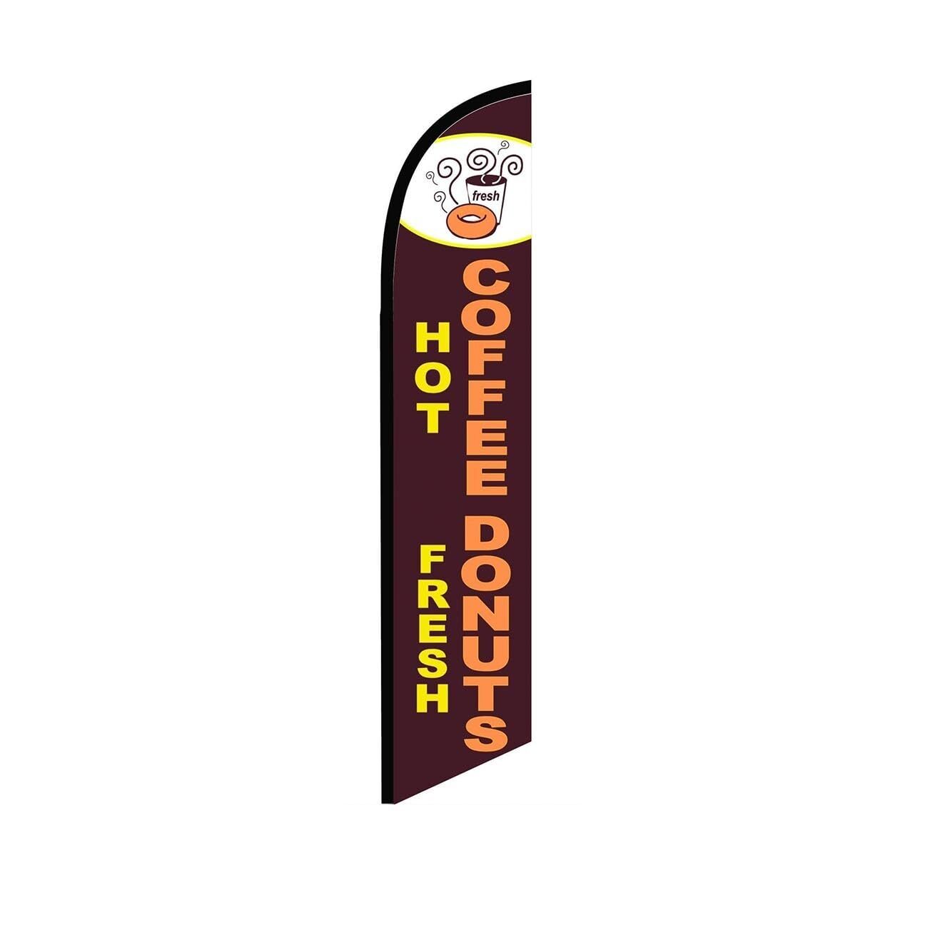 Hot Coffee Fresh Donuts Brown Swooper Flutter Feather Flag | 3ft W x 11.5ft Tall
