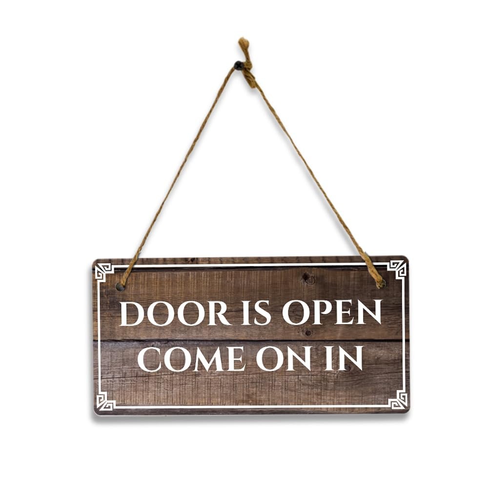 Door is Open Come On In | Rustic Oak Wood 5 x 10″ Hanging Sign