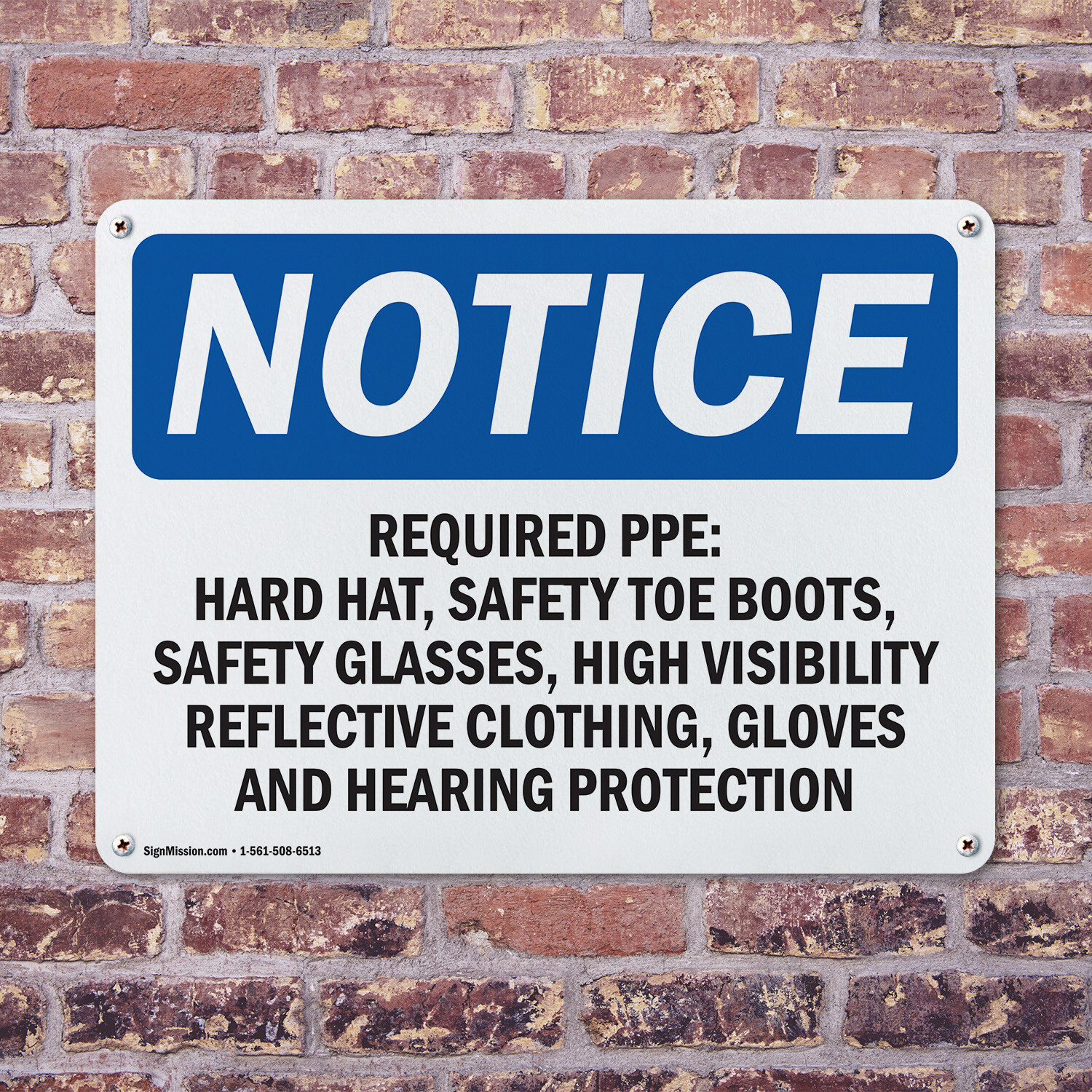 (2 Pack) Required PPE Hard Hat Safety Toe Boots OSHA Notice Sign Decal Metal