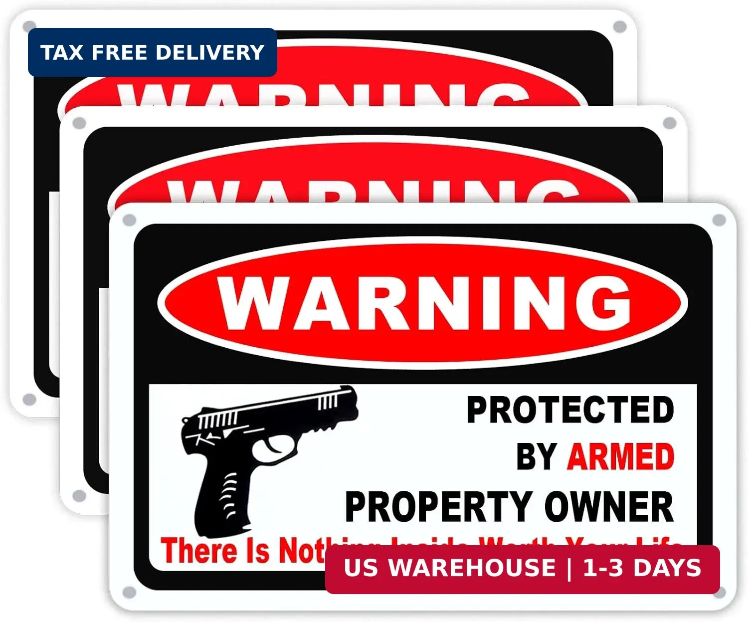 3Pack Gun Sign for Home Security 10×7 inch Warning Signs for Home Property Rust