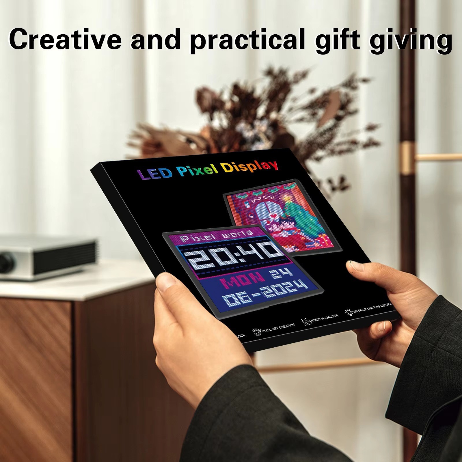 64×64 LED Pixel Display Screen 10.2″/26cm Smart App RGB Night Light Frame