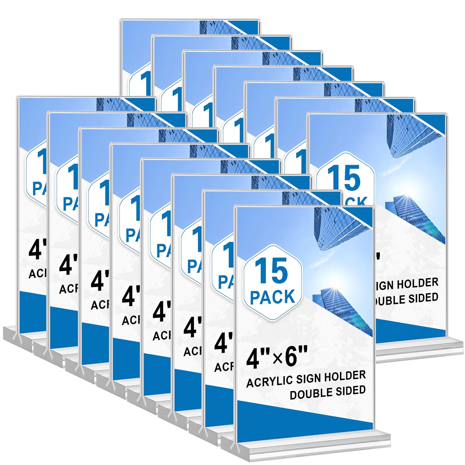 Acrylic Sign Holder 4×6, 15 Pack Clear Double Sided Menu Vertical 15 4×6