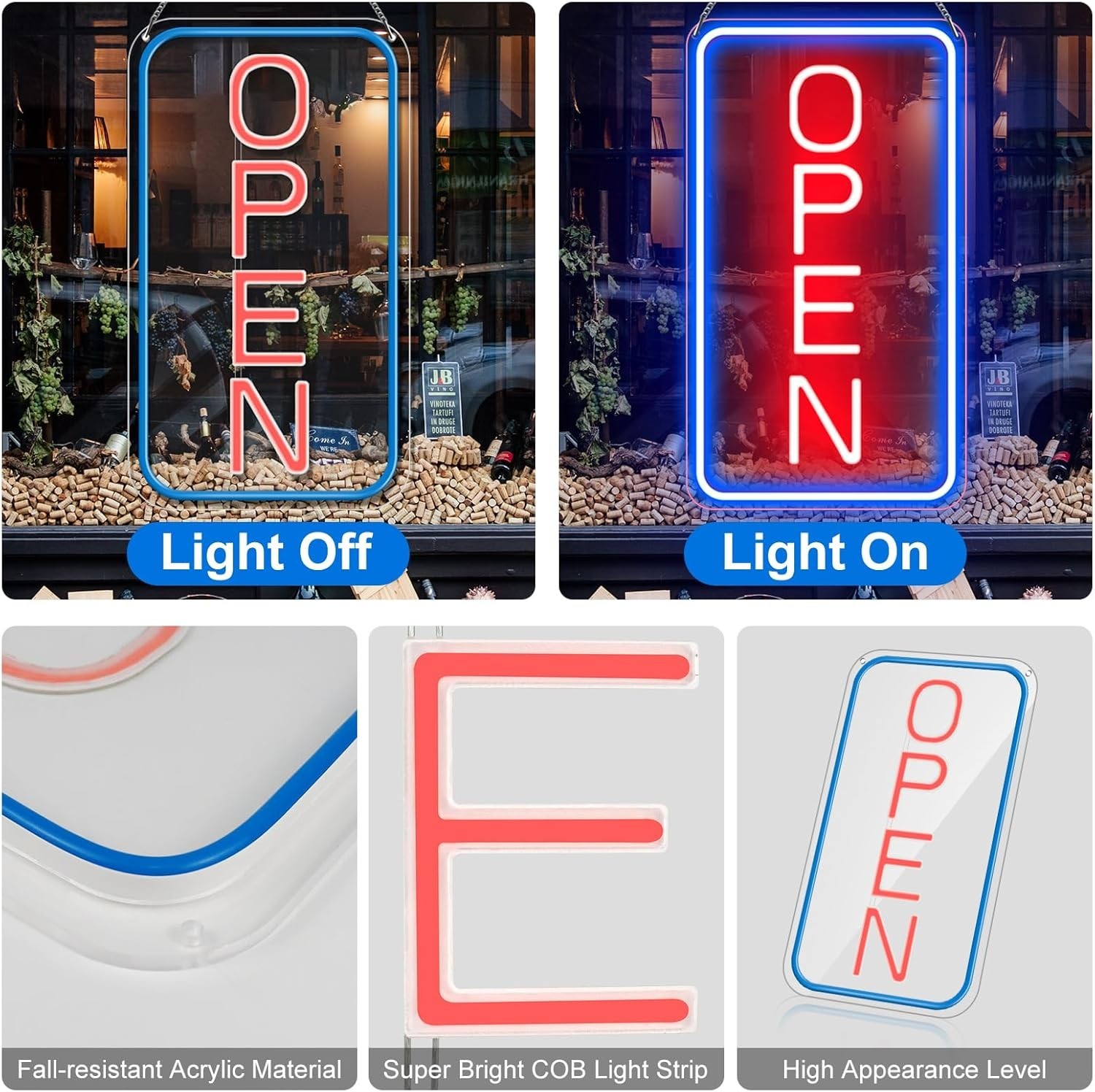 22.8×11.8 Inch LED Open Sign for Business Neon Light Indoor Blue and Red