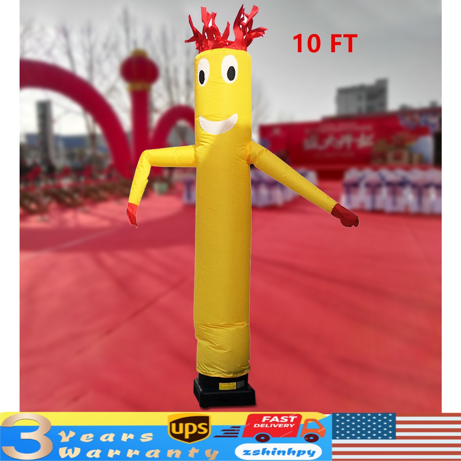 Yellow 10ft Inflatable Wacky Waving Flailing Arms Tube Man Dancing Air Puppet