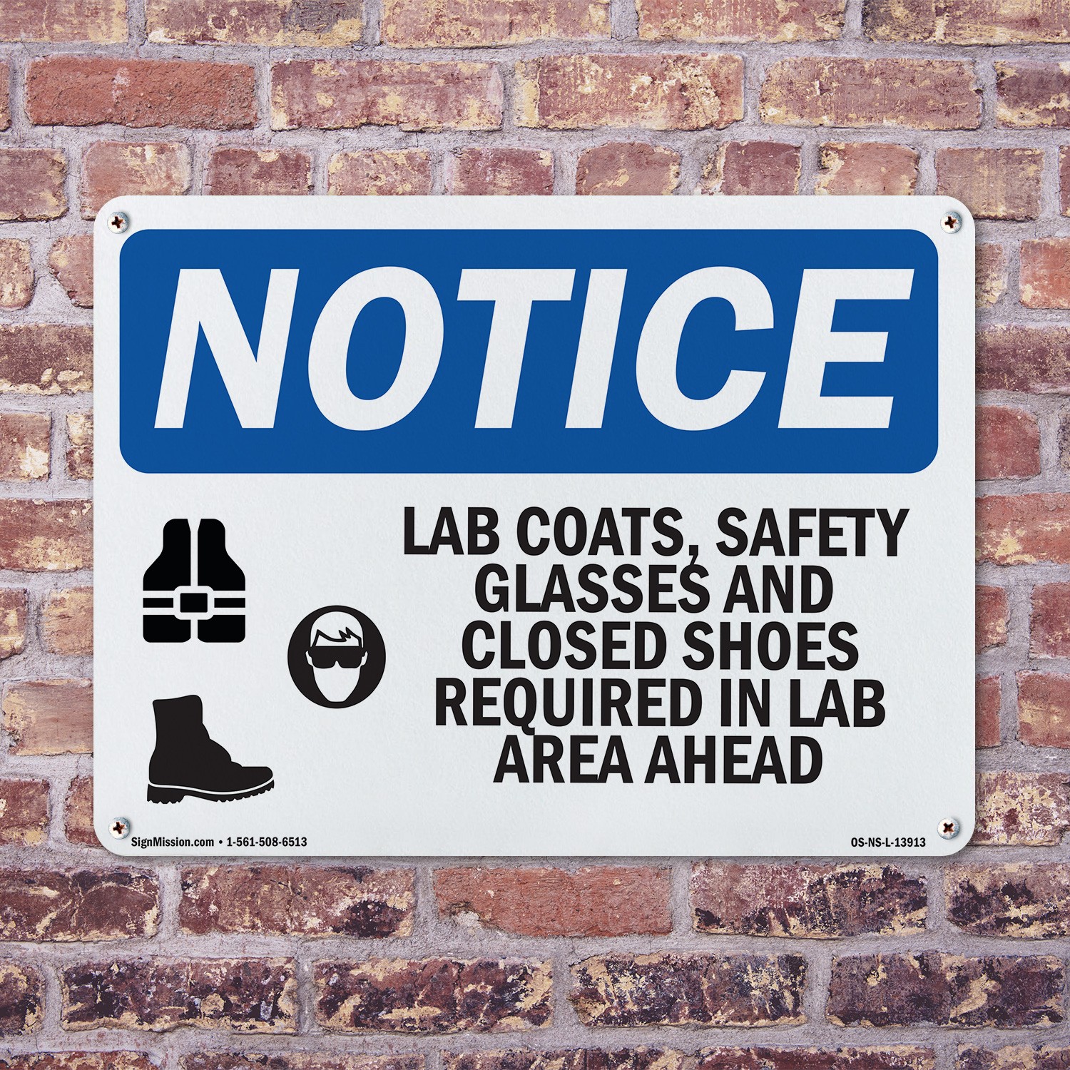 Lab Coats Safety Glasses And OSHA Notice Sign Metal, Plastic, Decal 5 or 10 Pack
