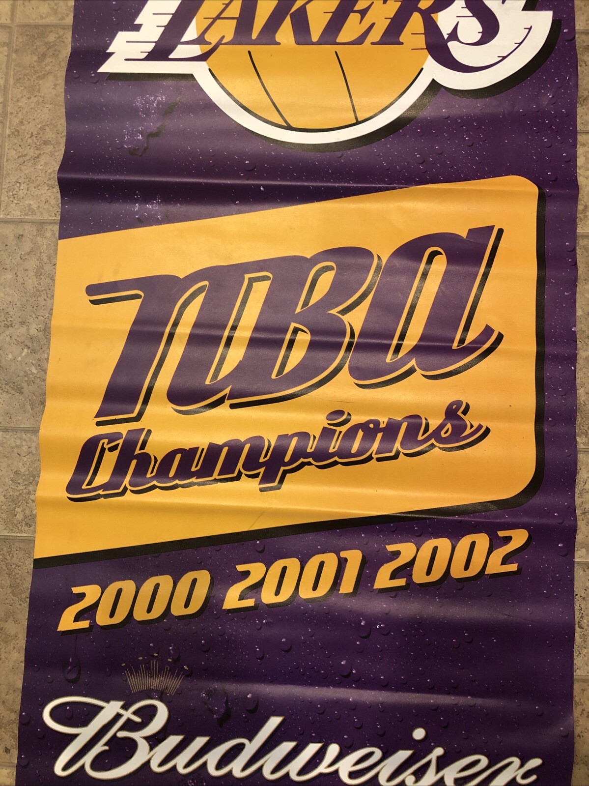 Los Angeles Lakers 3 Peat NBA Campions Budweiser Banner 2000/2001/2002 57×22